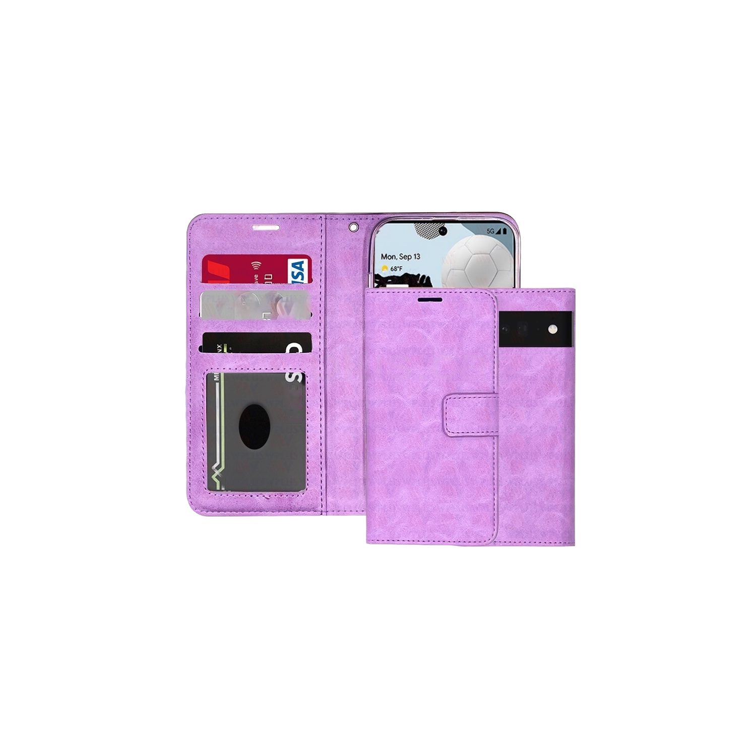 [CS] Étui portefeuille folio à rabat avec fente pour carte magnétique pour Pixel 9/Pixel 9 Pro de Google, violet