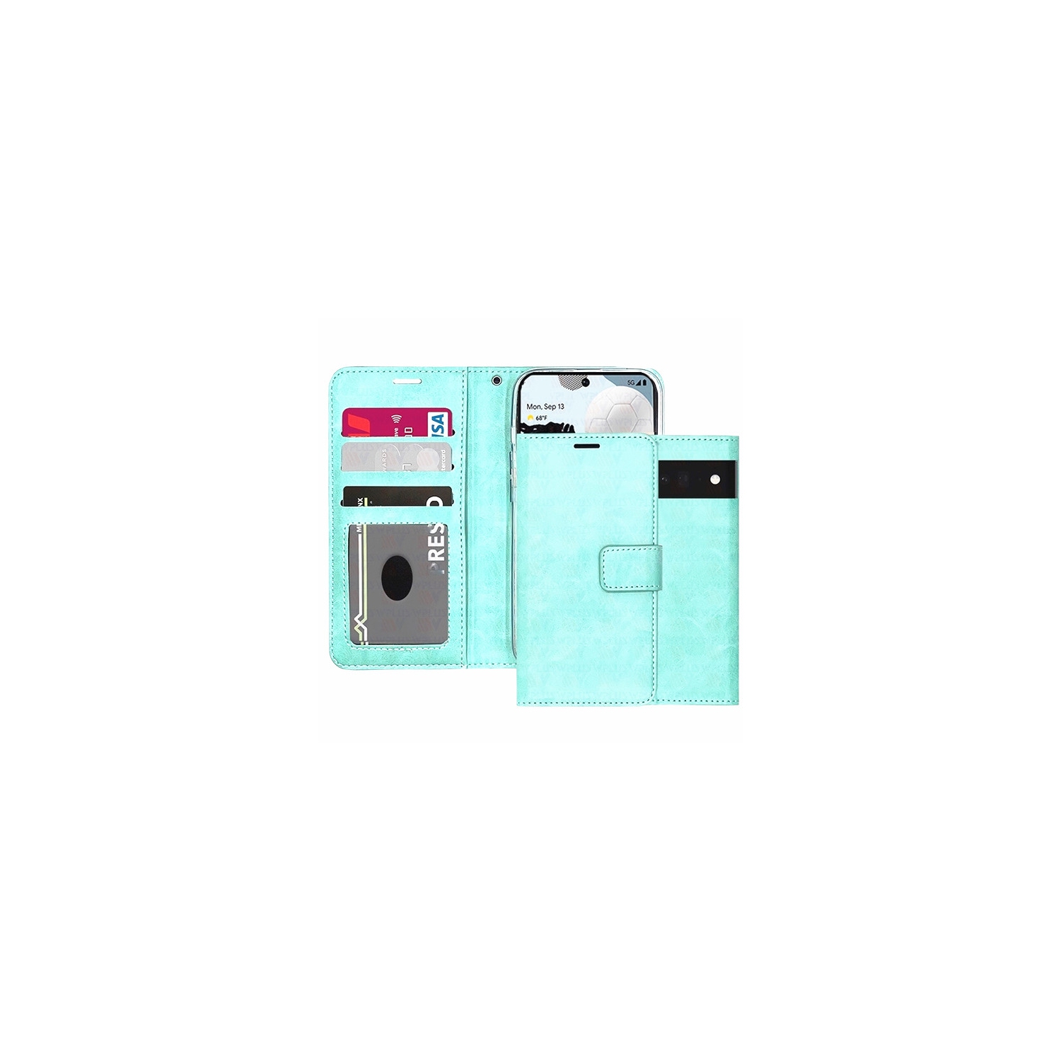 [CS] Magnetic Card Slot Leather Folio Wallet Flip Case Cover for Google Pixel 9 Pro XL, Teal