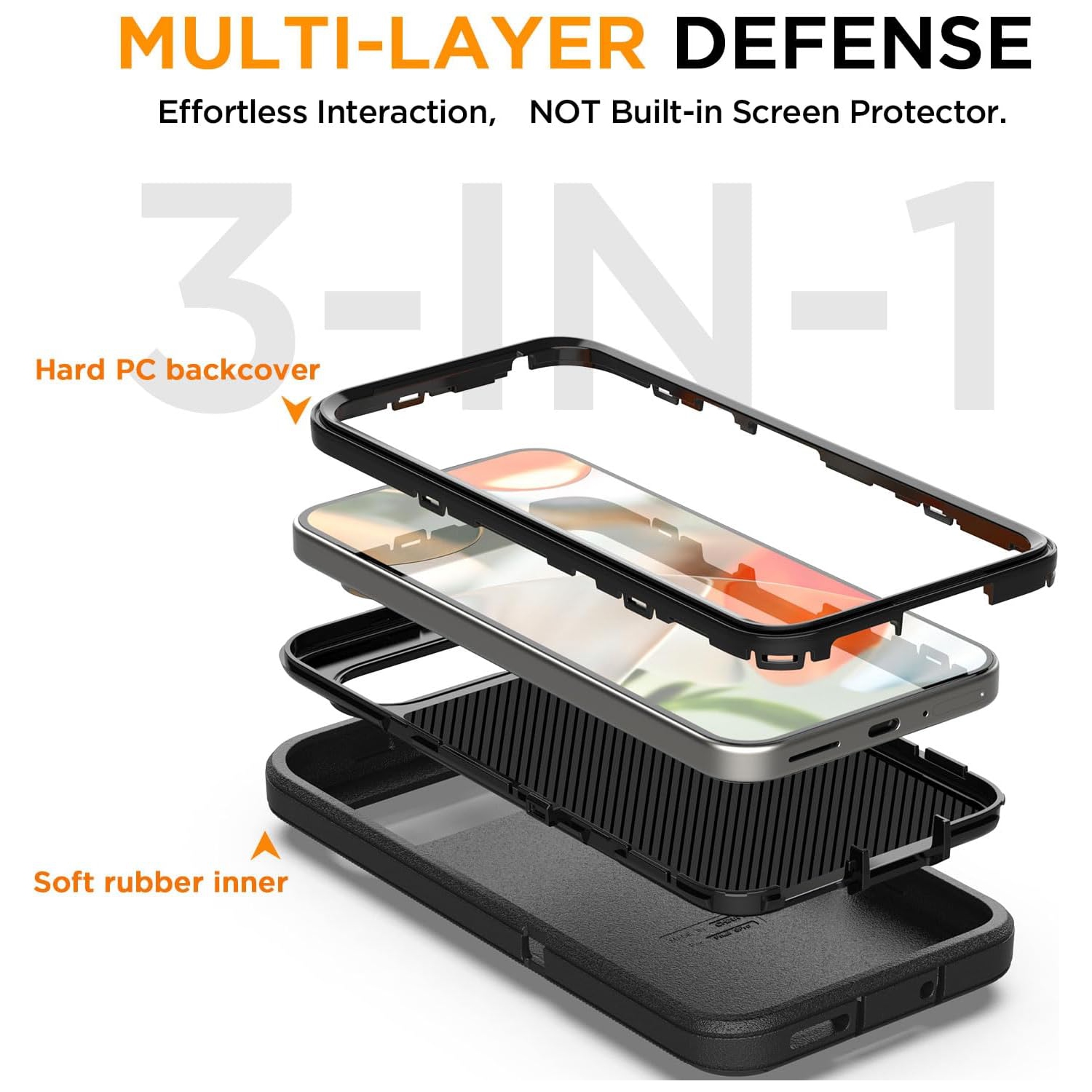 [CS] Étui rigide robuste antichoc triple 3 couches Defender pour Pixel 9 Pro XL de Google, noir