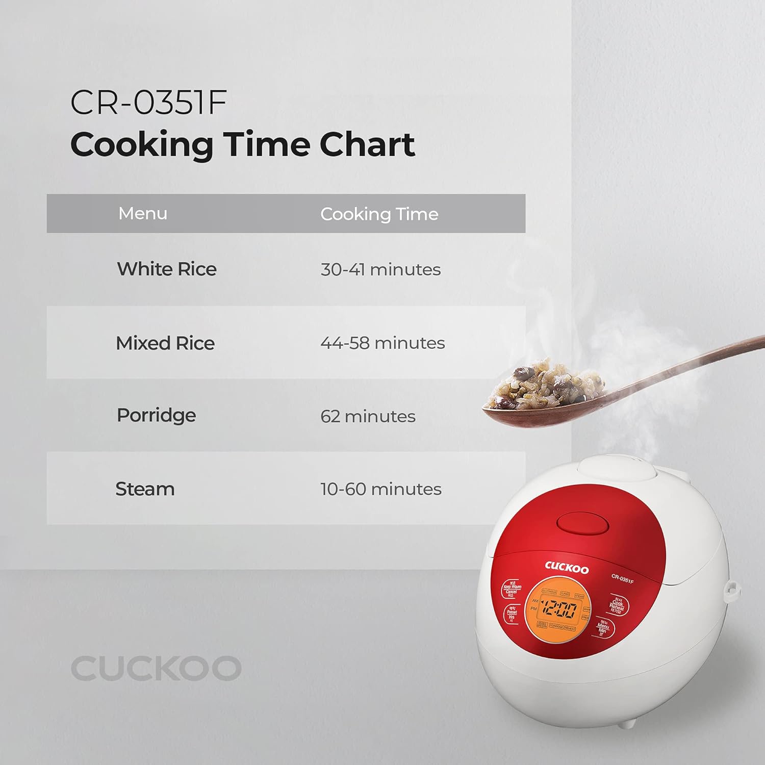 CUCKOO CR-0351FR 3-Cup Electric Warmer Rice Cooker with Nonstick Inner Pot, 5 Menu Modes, LCD Display, Fuzzy Logic Tech