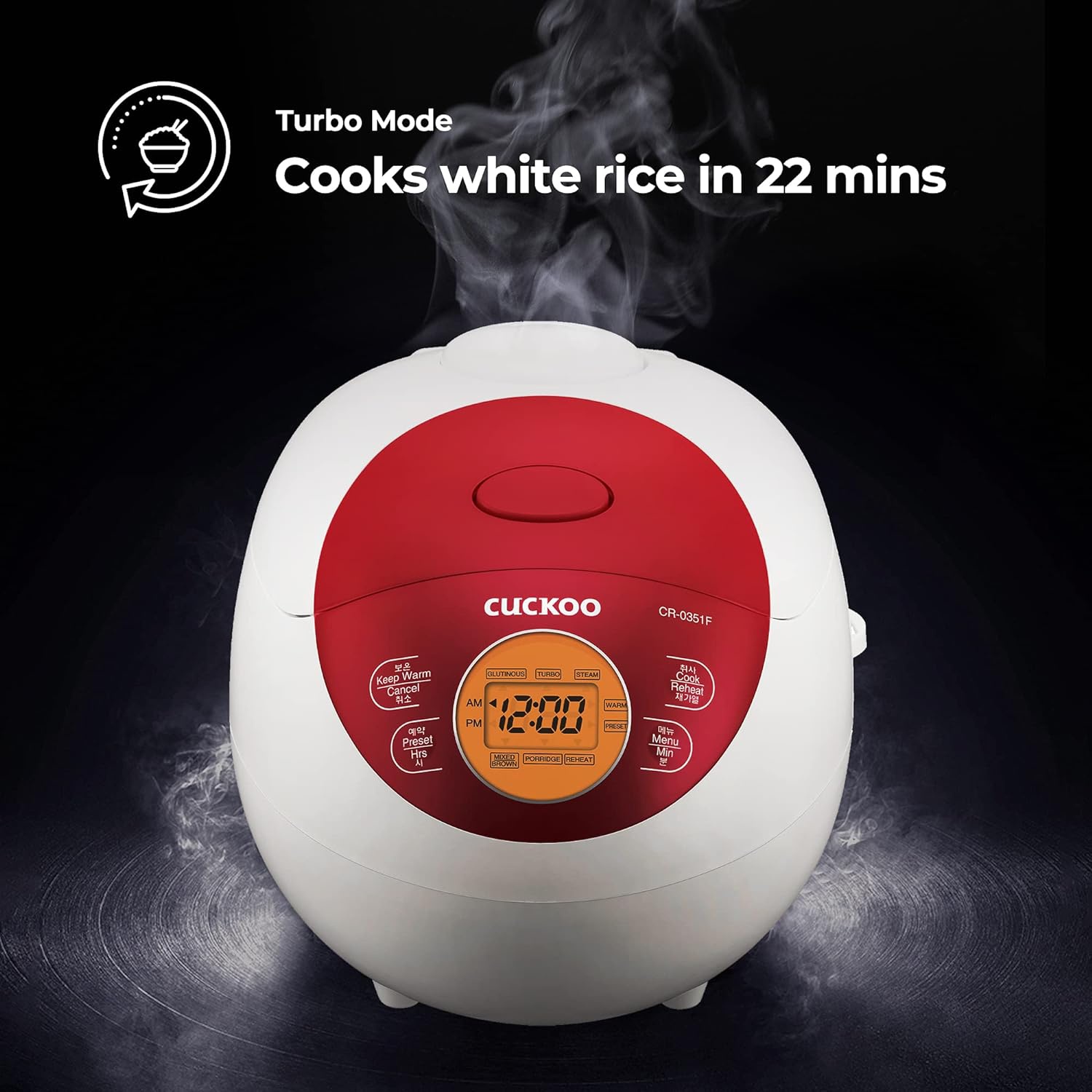 CUCKOO CR-0351FR 3-Cup Electric Warmer Rice Cooker with Nonstick Inner Pot, 5 Menu Modes, LCD Display, Fuzzy Logic Tech