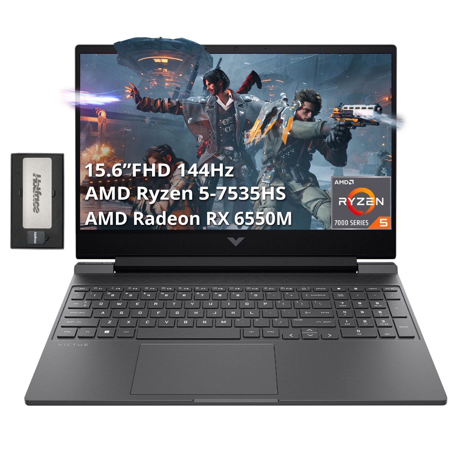 HP Victus 15.6" 1080P 144Hz Gaming Laptop, AMD Ryzen 5 7535HS, 2TB PCIe SSD, 32GB RAM, AMD Radeon RX 6550M, Backlit Keyboard, Win 11 Pro, Silver, 256GB Docking Station Set