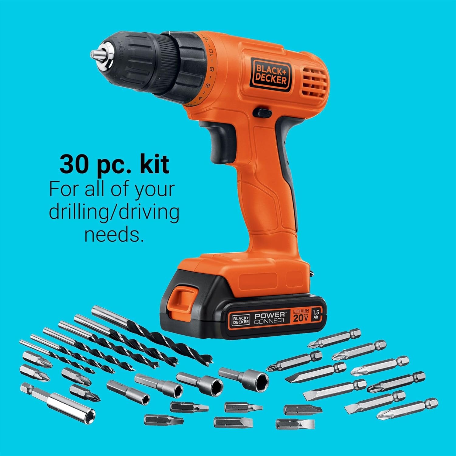 BLACK+DECKER 20V MAX* POWERECONNECT Cordless Drill/Driver + 30 pc. Kit
