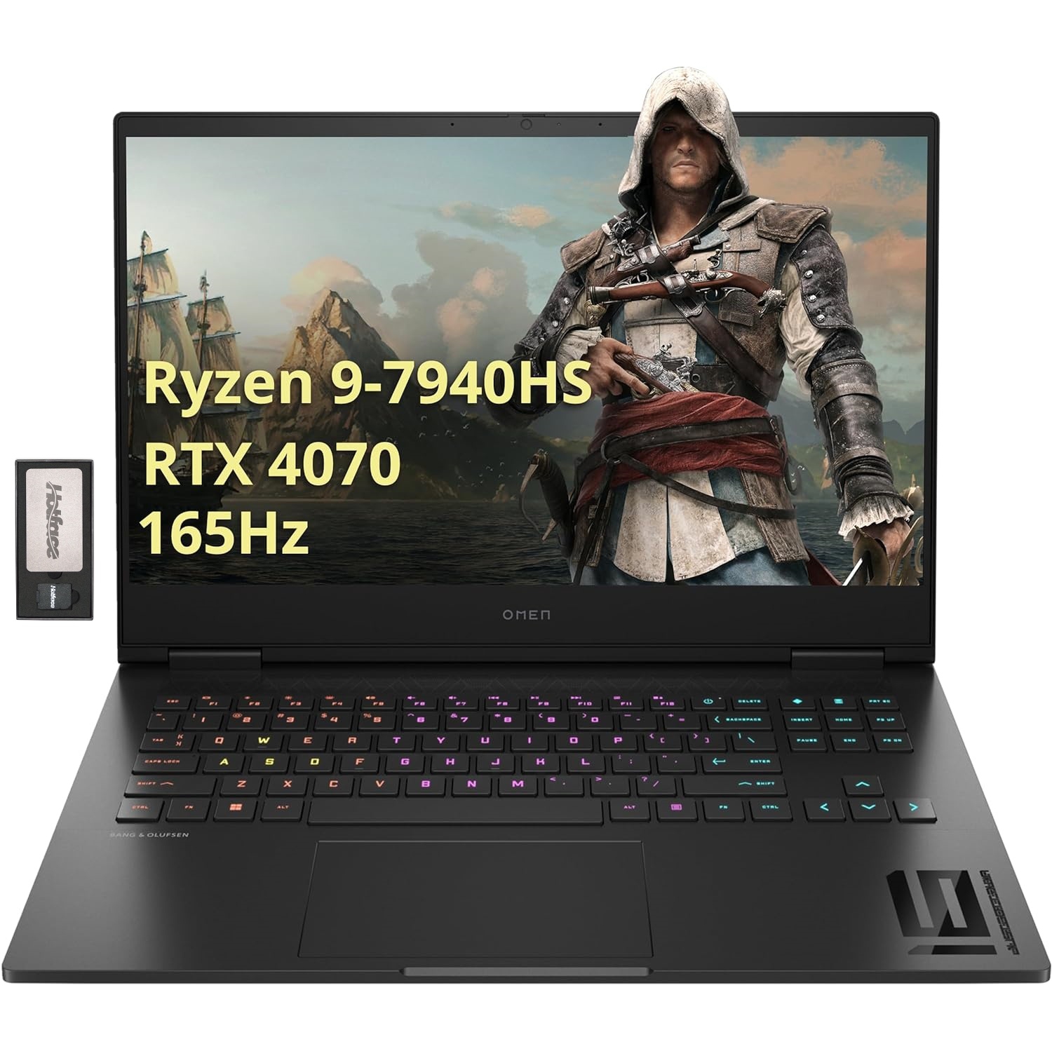 HP OMEN 16" FHD 165Hz Gaming Laptop, AMD Ryzen 9 7940HS, 512GB SSD, 16GB DDR5, NVIDIA GeForce RTX 4070, 4-Zone Backlit Keyboard, Black, Windows 11 Pro, 128GB Docking Station Set