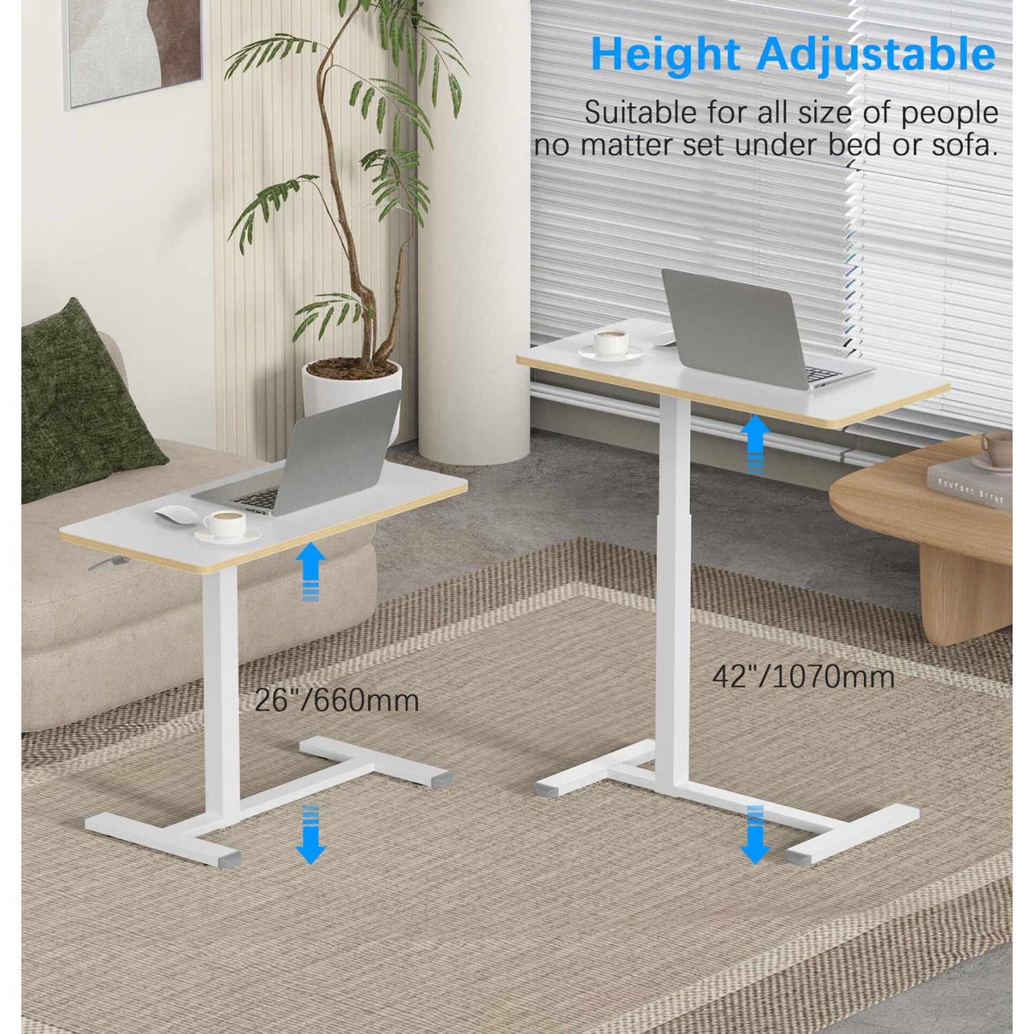 Table de chevet ajustable en hauteur, table de chevet mobile en forme de C avec table de chevet et roulettes dissimulées