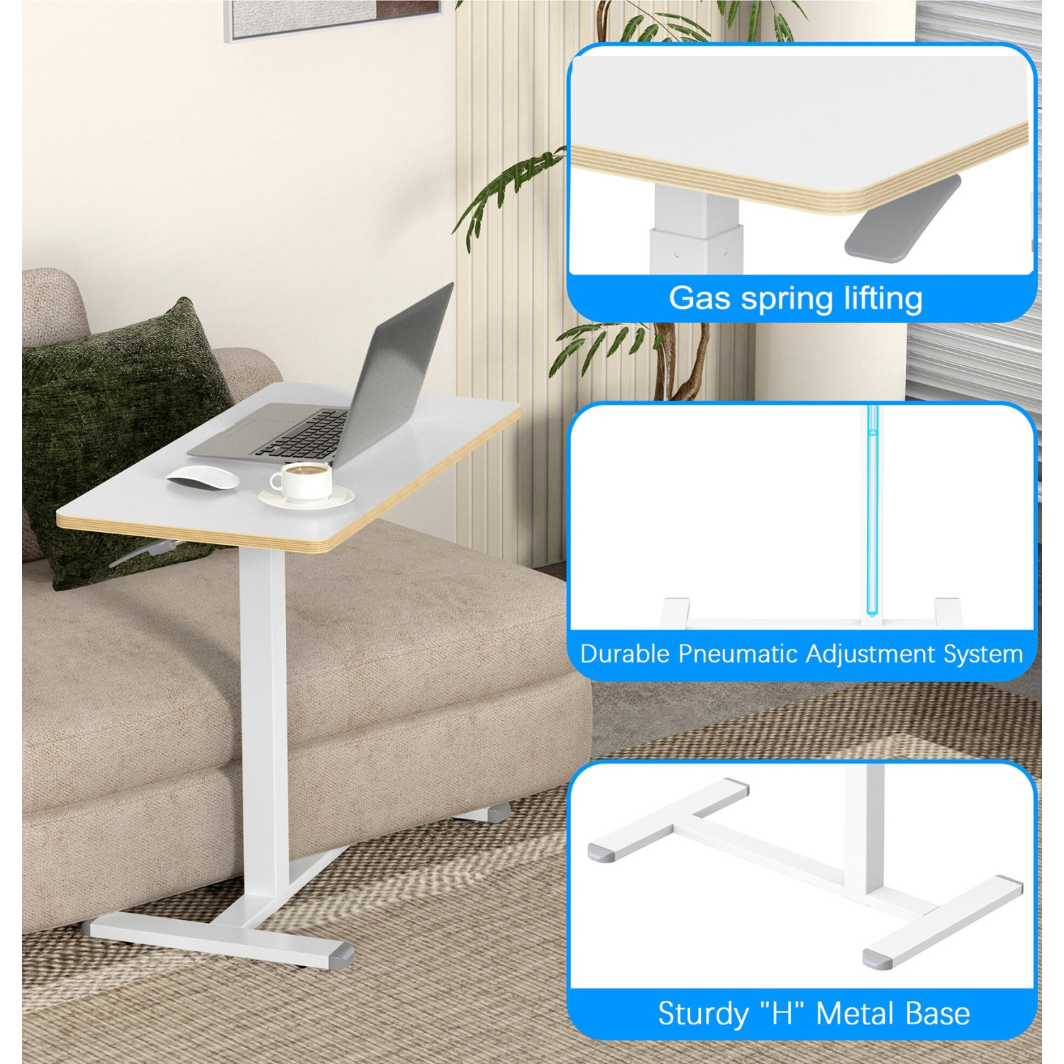 Table de chevet ajustable en hauteur, table de chevet mobile en forme de C avec table de chevet et roulettes dissimulées