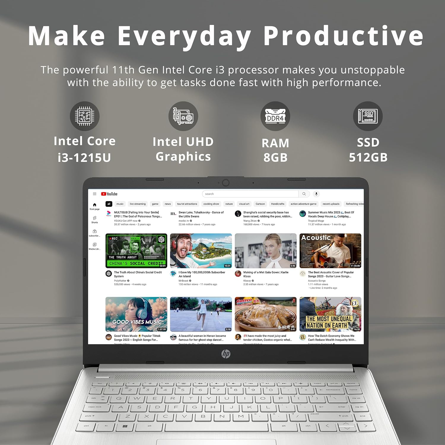 Refurbished - HP 14" FHD Anti-Glare Laptop, Intel Core i3-1215U, 512GB PCIe SSD, 8GB RAM, Intel UHD Graphics, Backlit Keyboard, Win 11, Silver, 32GB