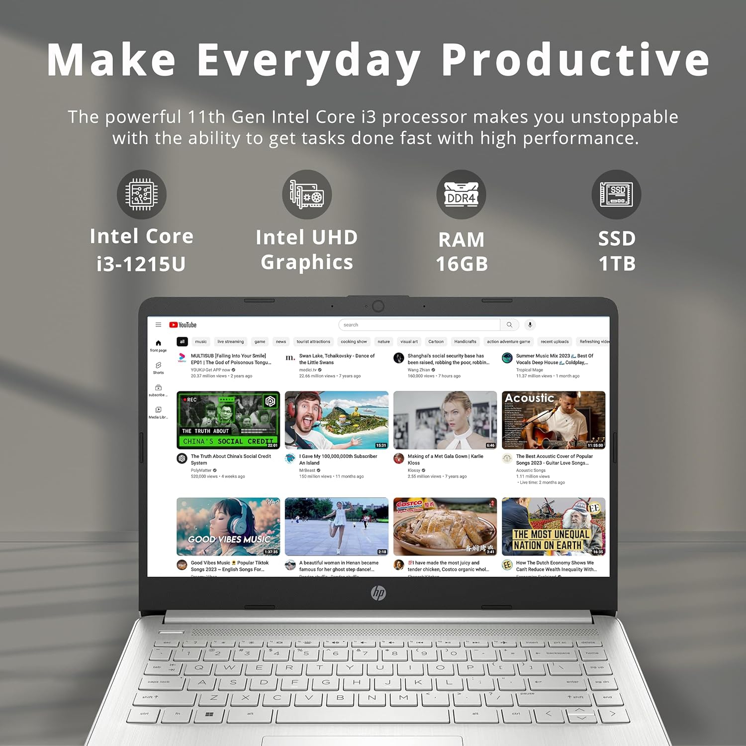 Refurbished - HP 14" FHD Anti-Glare Laptop, Intel Core i3-1215U, 1TB PCIe SSD, 16GB RAM, Intel UHD Graphics, Backlit Keyboard, Win 11, Silver, 32GB