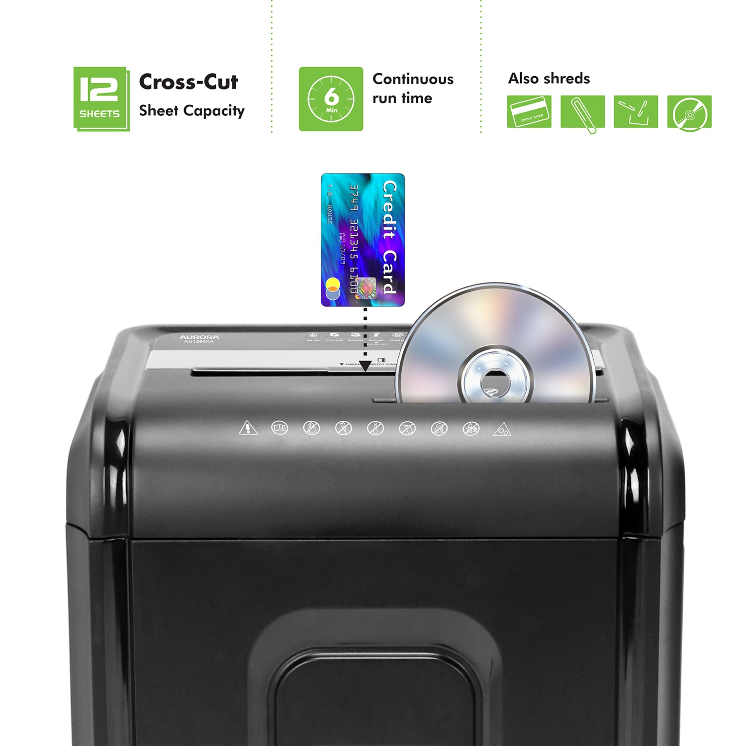 Déchiqueteuse à coupe croisée et à cartes de crédit/CD professionnelle de 12 feuilles avec panier rétractable pour le bureau