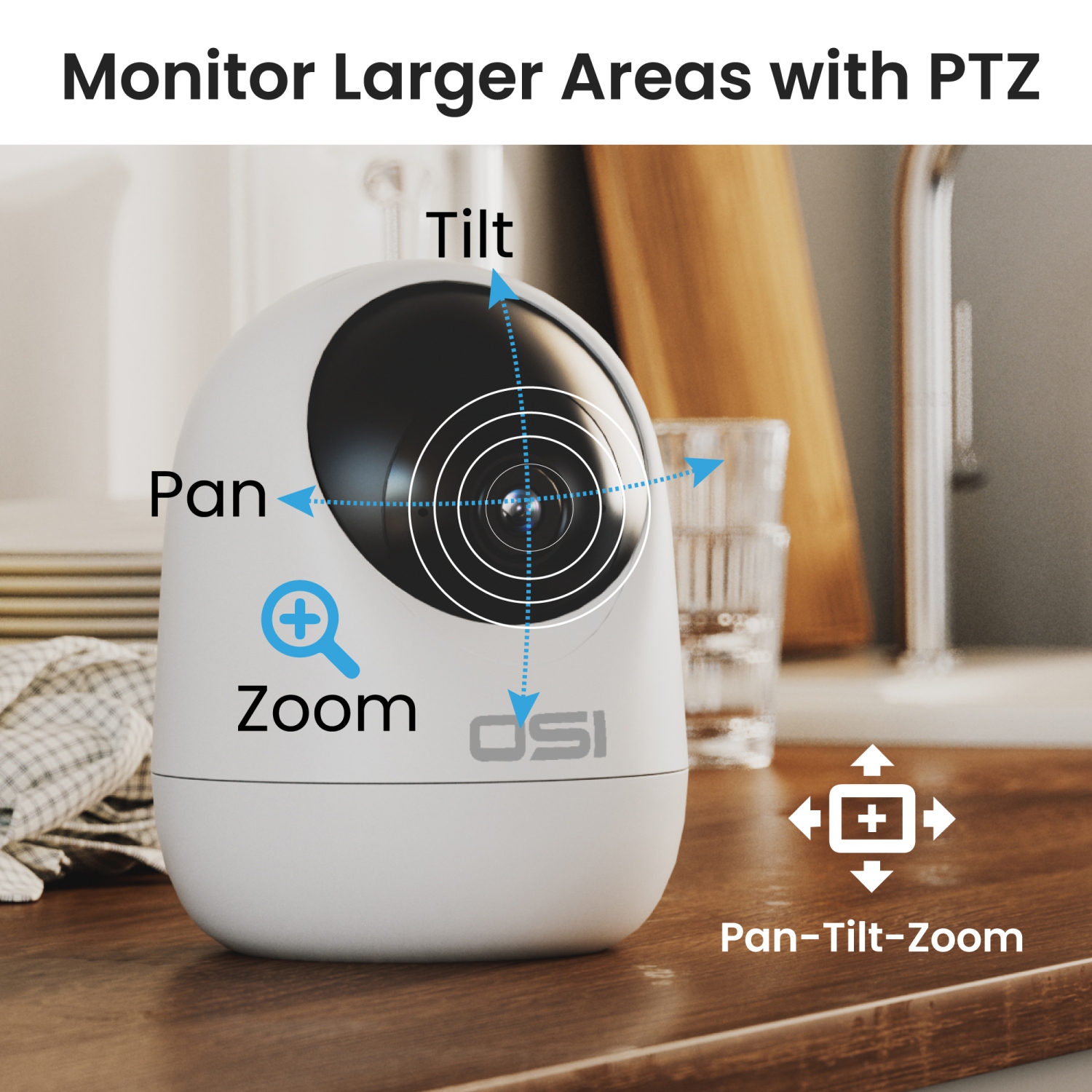 OSI Smart Indoor Wi-Fi Mini PTZ Security Camera - Auto Motion Tracking, Motion Detection, 2-Way Audio, Night Vision, Remote Access, Alexa & Google