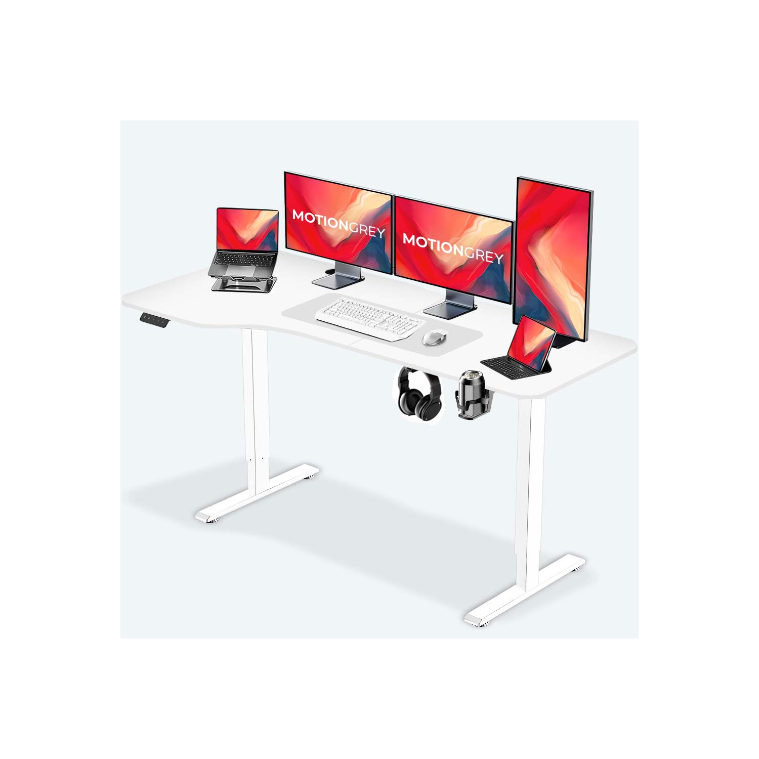 MotionGrey - Height Adjustable L Shaped Standing Desk, 160x60cm, Corner Desk, L Shape Desk, Computer Electric Sit Stand Desk Stand - Motorized Frame LeftTop (White 63x24)