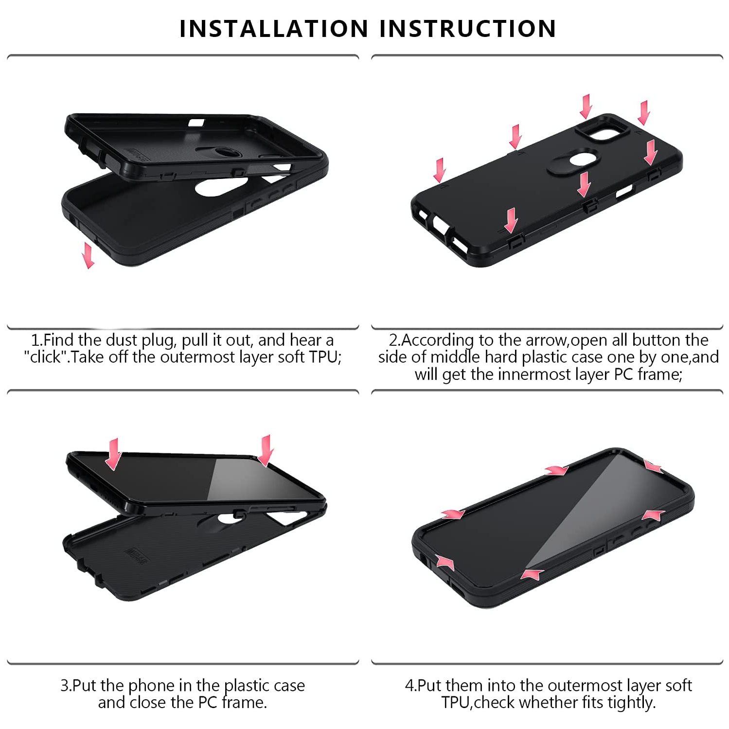 [CS] Triple 3 Layers Shockproof Heavy Duty Defender Hard Case for Samsung Galaxy Z Flip 6, Black