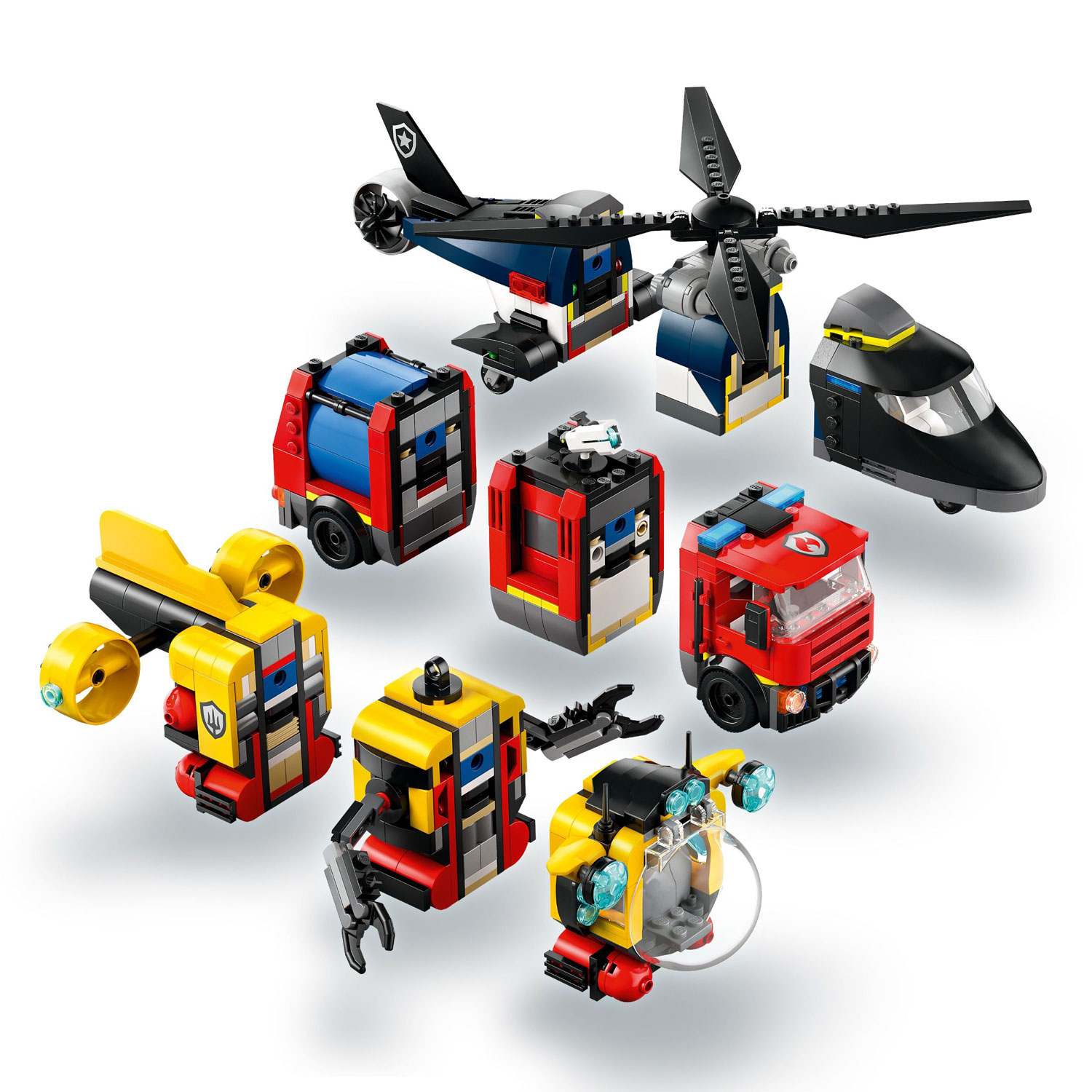 LEGO City : Ensemble hélicoptère, camion de pompiers et sous-marin - 874 pièces