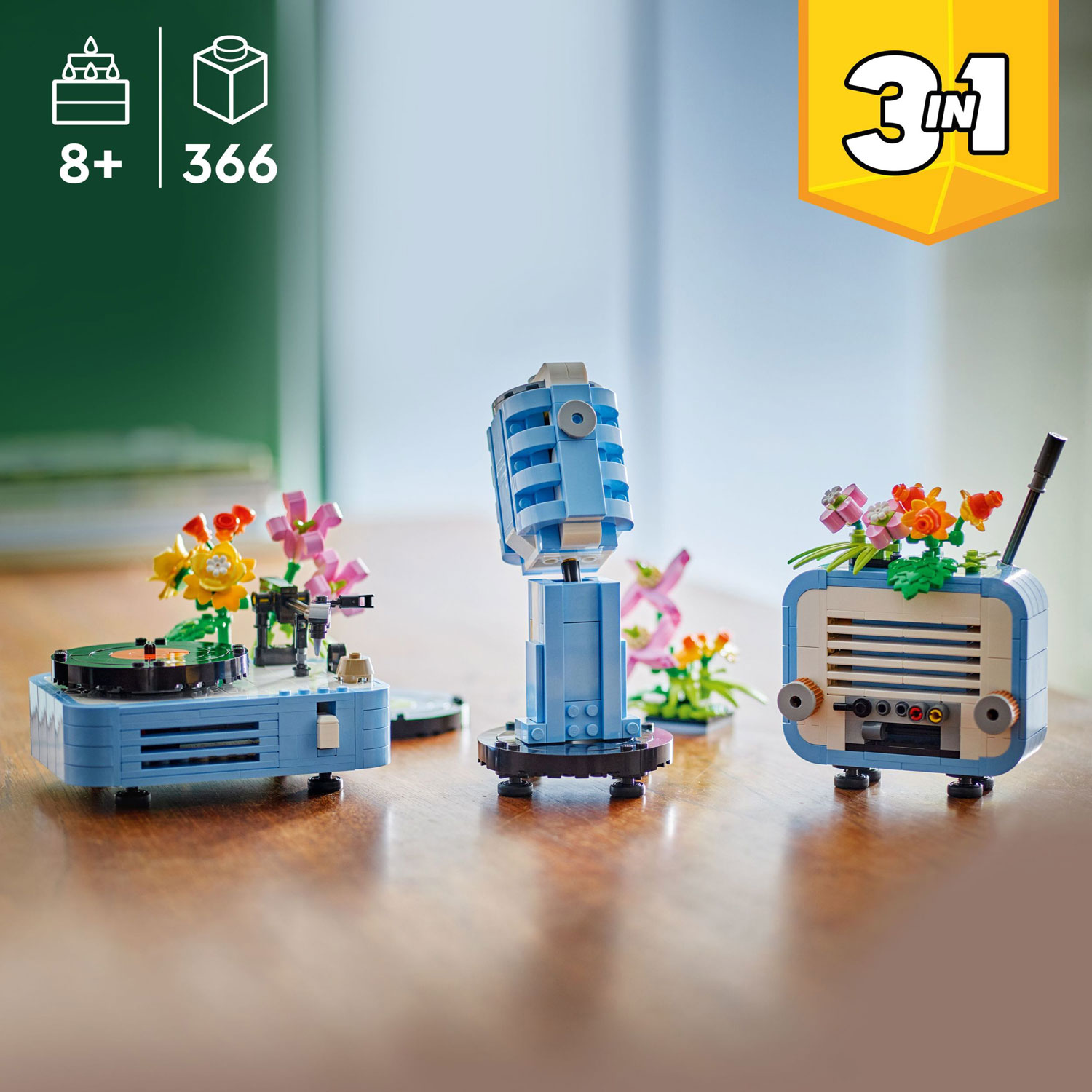 LEGO Creator 3-en-1 : Le tourne-disque avec des fleurs - 366 pièces