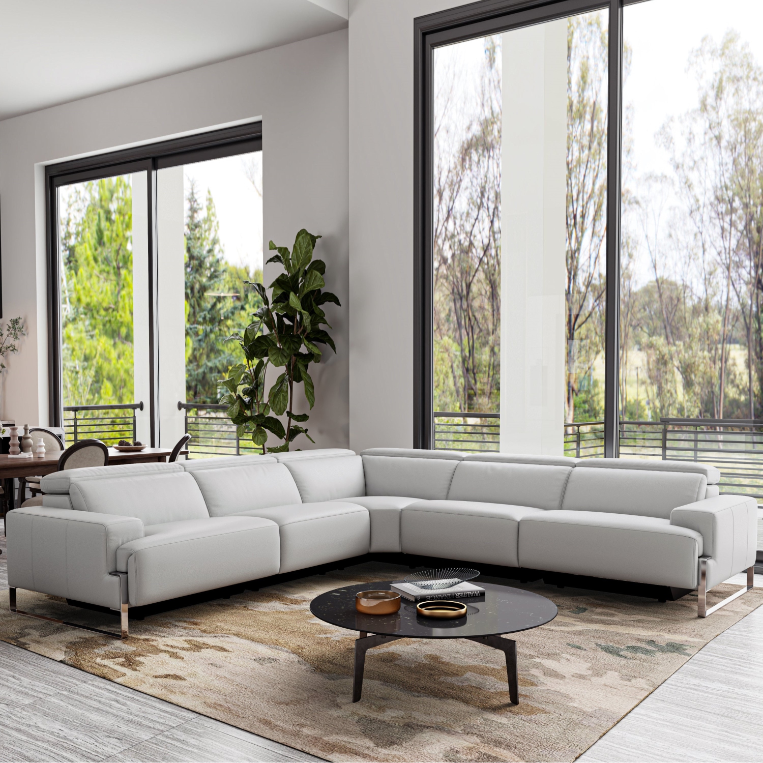 Valencia Melania – sofa modulaire inclinable en L en cuir de surface, gris pâle