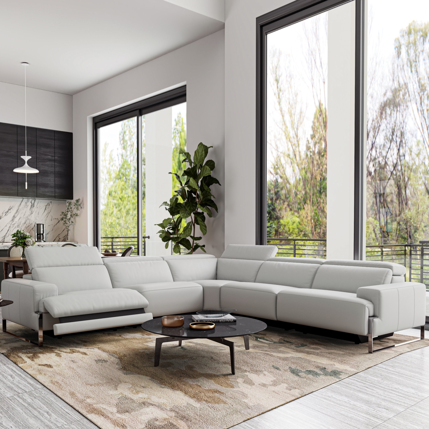Valencia Melania – sofa modulaire inclinable en L en cuir de surface, gris pâle