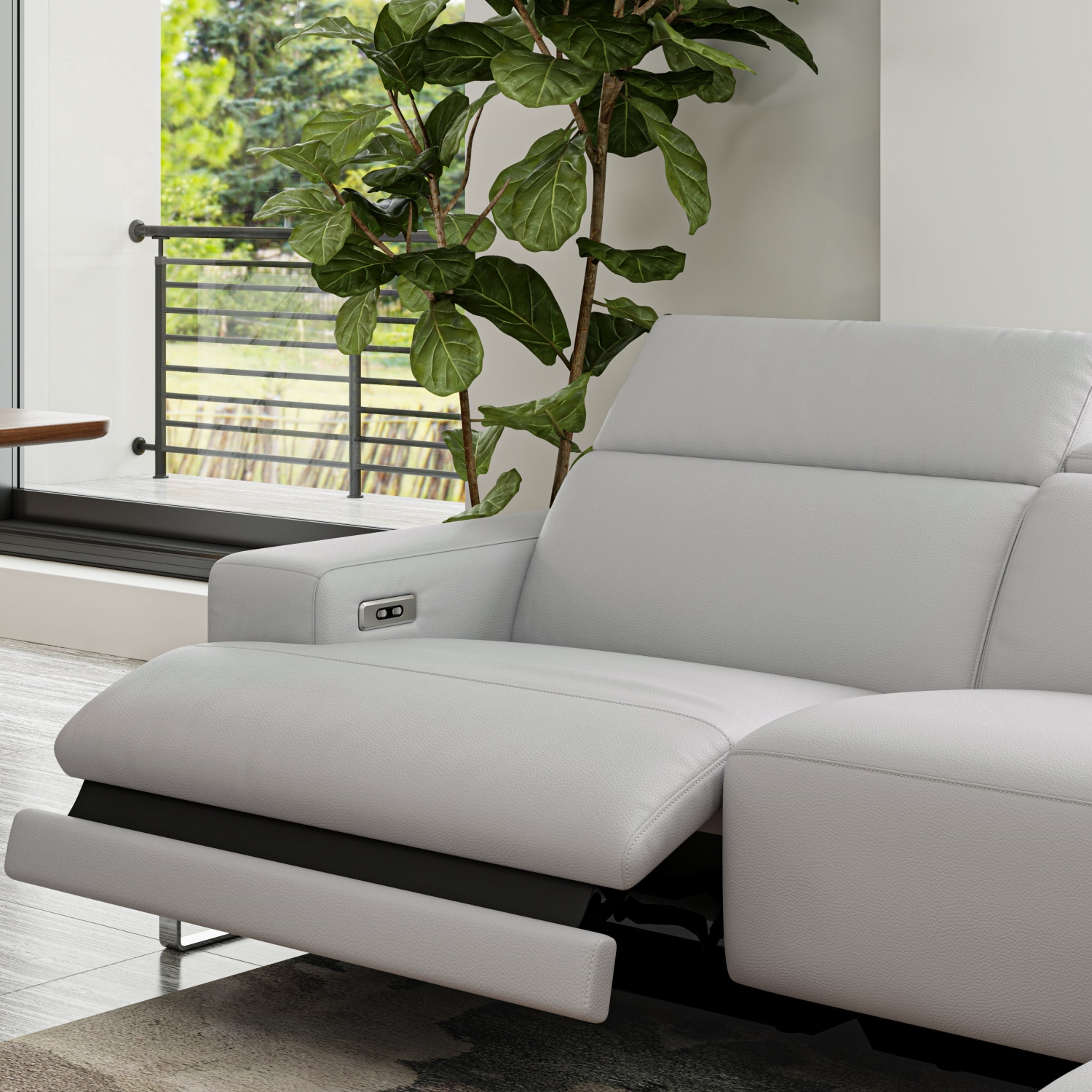 Valencia Melania – sofa modulaire inclinable en L en cuir de surface, gris pâle