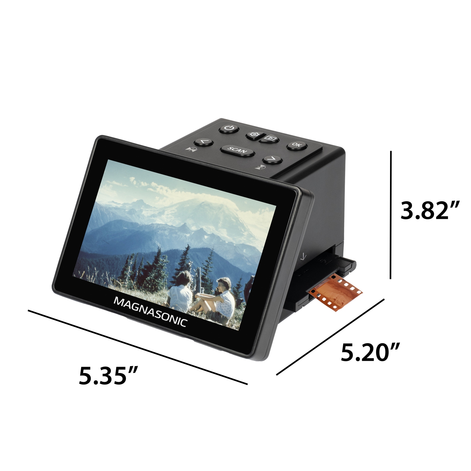 Numériseur de pellicule 25&nbsp;Mpx de Magnasonic avec grand écran de 5 po et HDMI, supports négatifs 35&nbsp;mm à plateau long