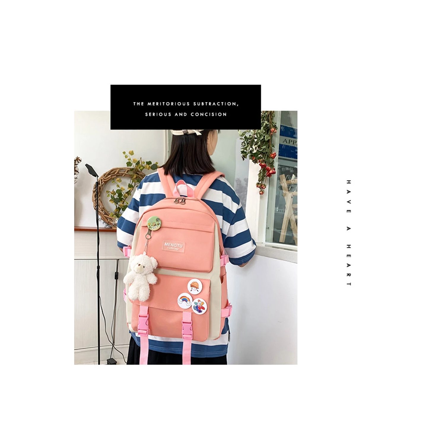 Girl's school backpack for middle school students ins style canvas waterproof gift handbag pen bag wallet school bag set