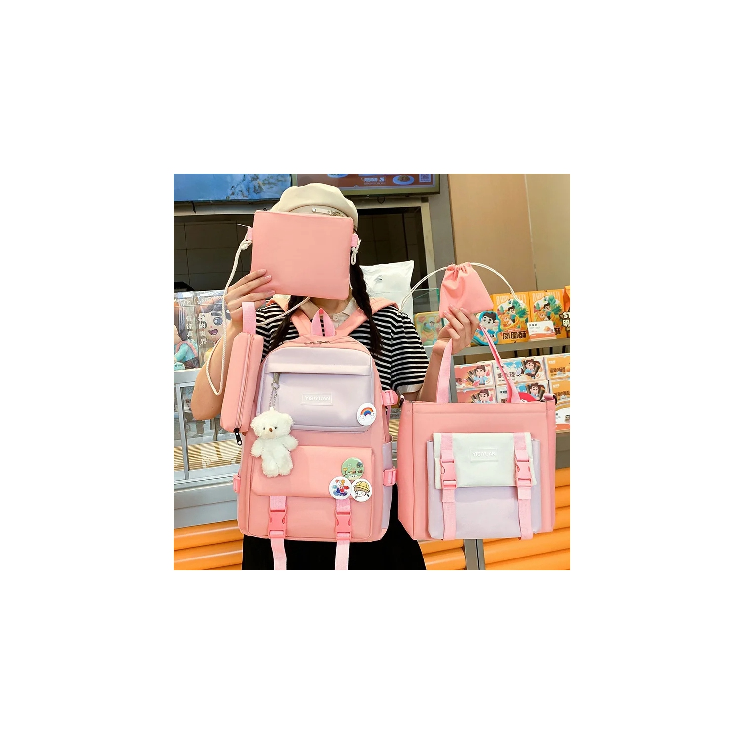 Girl's school backpack for middle school students ins style canvas waterproof gift handbag pen bag wallet school bag set