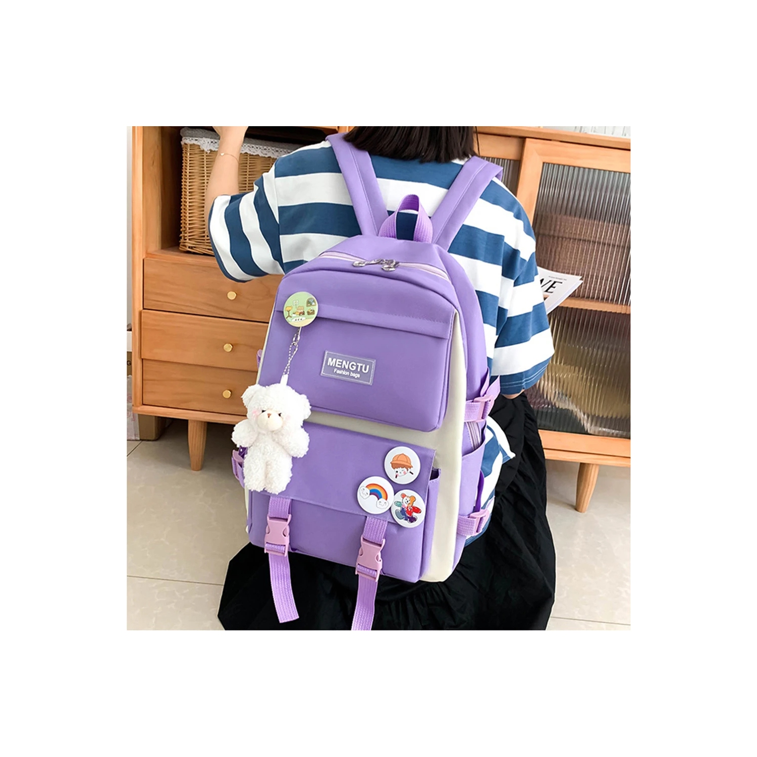 Girl's school backpack for middle school students ins style canvas waterproof gift handbag pen bag wallet school bag set