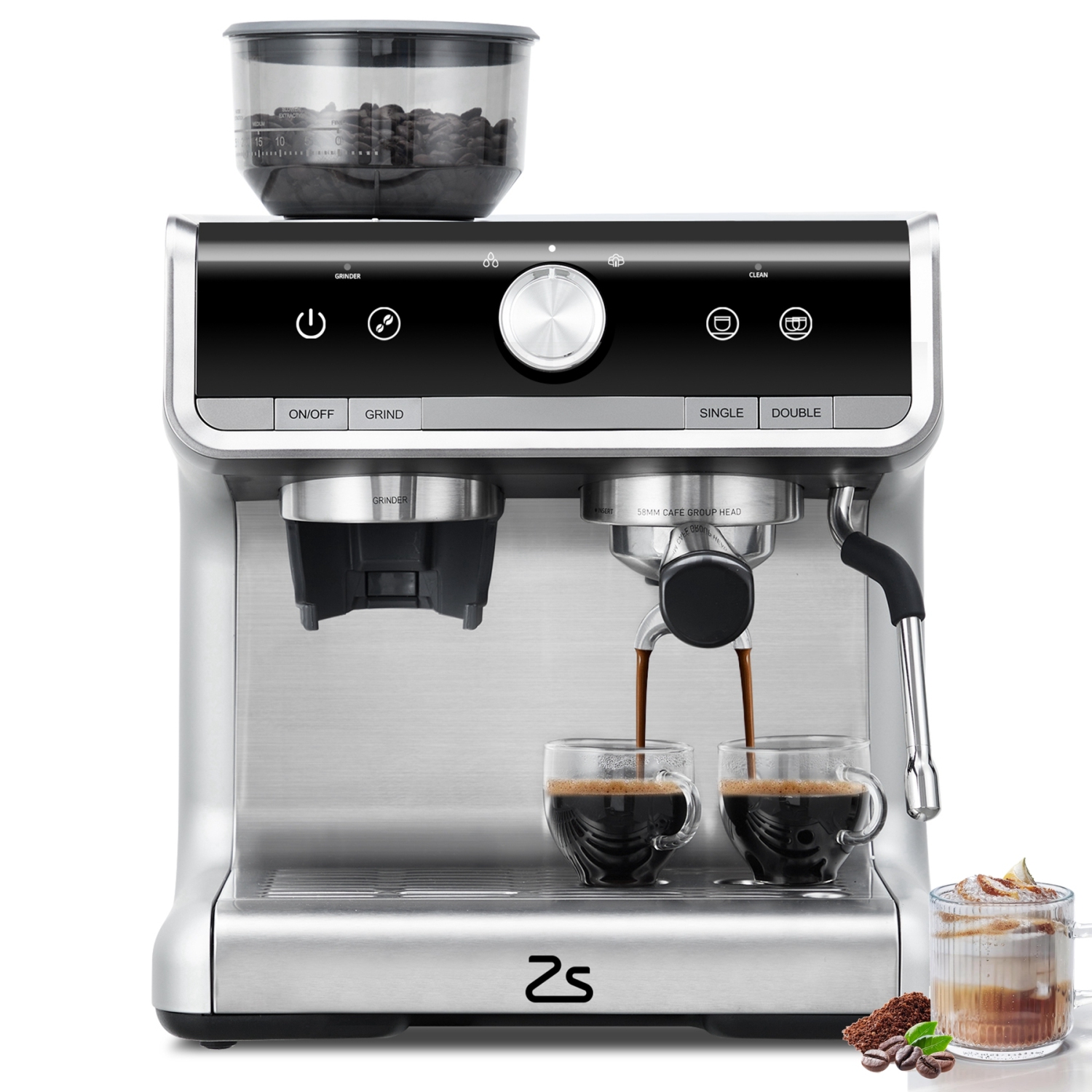 Machine à espresso semi-automatique de 20 bars d'Acekool avec moulin et mousseur à lait, réservoir d'eau de 2,8&nbsp;L