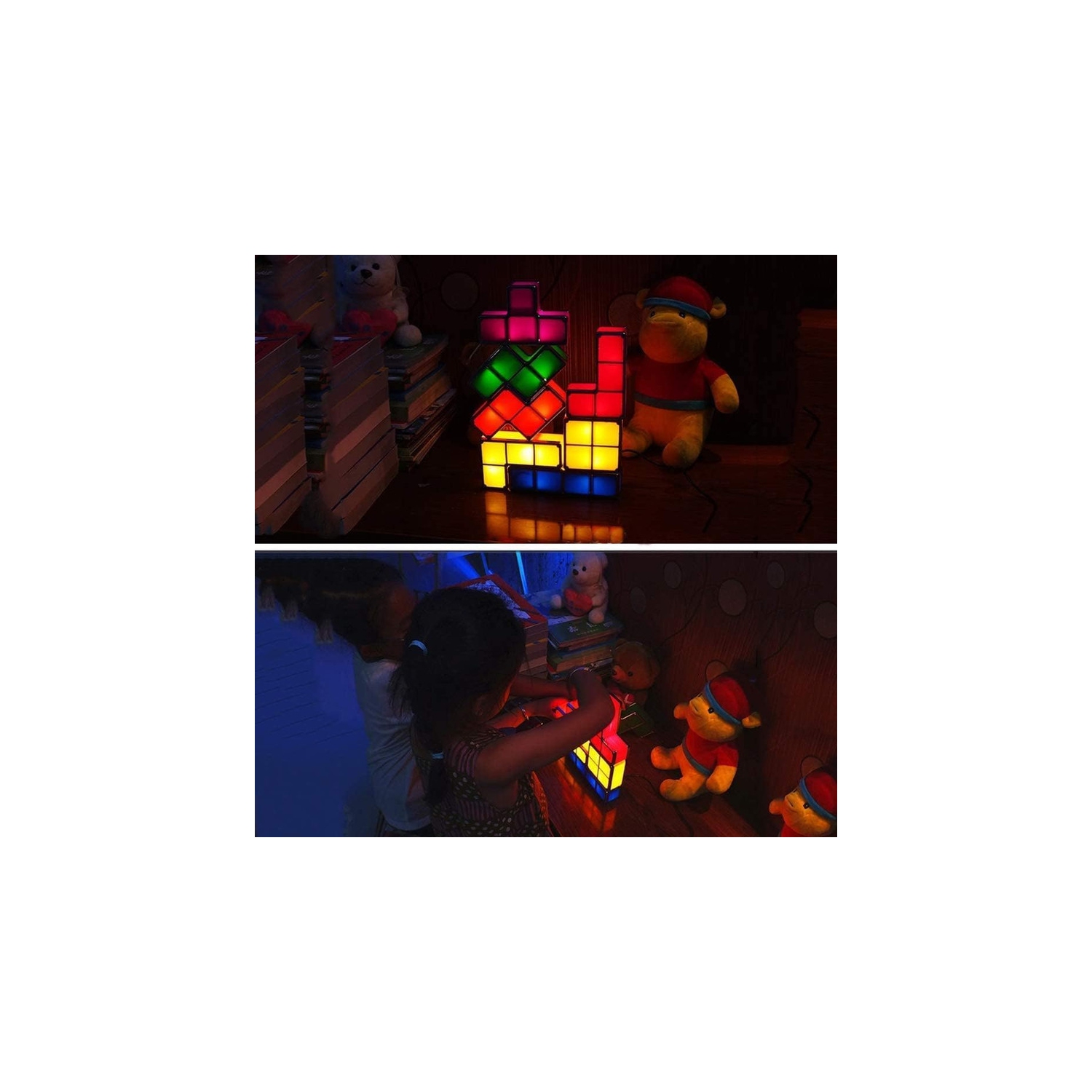 Casse-tête veilleuse, lampe de bureau empilable à induction et à DEL 7 couleurs, 3D casse-têtes Magic Blocks de bricolage pour enfants décoration de