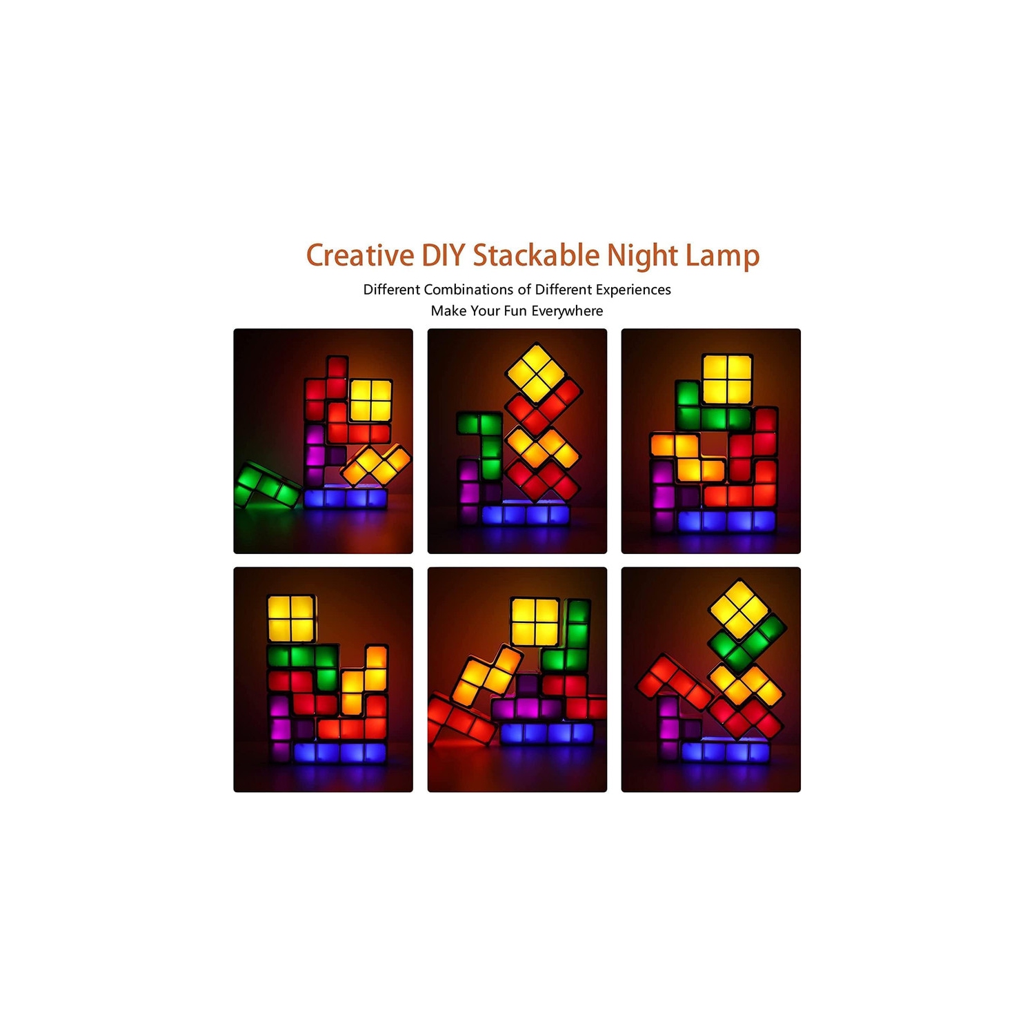 Casse-tête veilleuse, lampe de bureau empilable à induction et à DEL 7 couleurs, 3D casse-têtes Magic Blocks de bricolage pour enfants décoration de