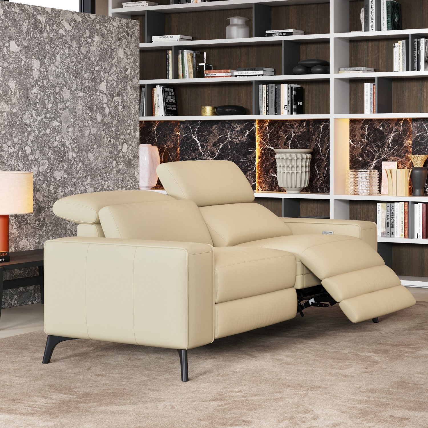 Valencia Esther Top Grain Leather Loveseat Sofa, Beige