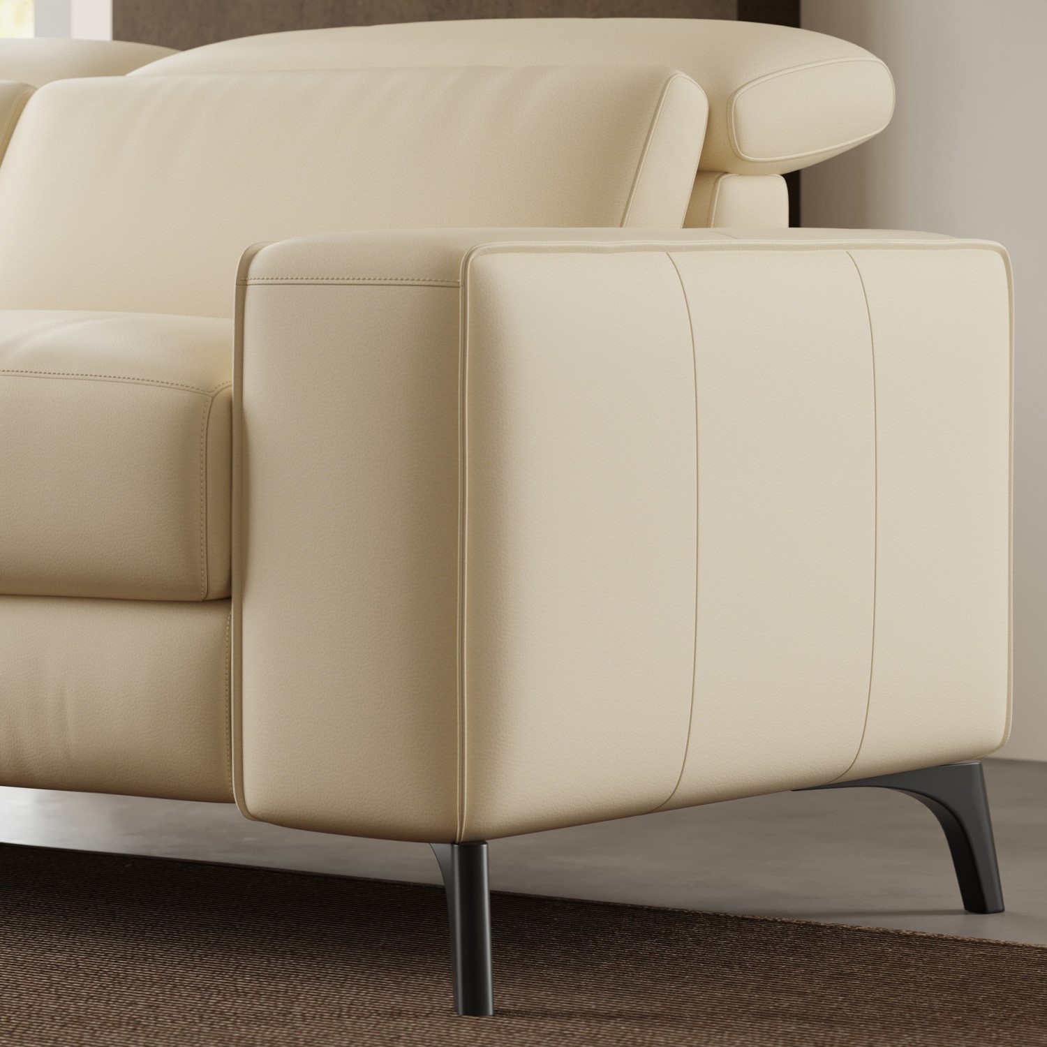 Valencia Esther Top Grain Leather Loveseat Sofa, Beige