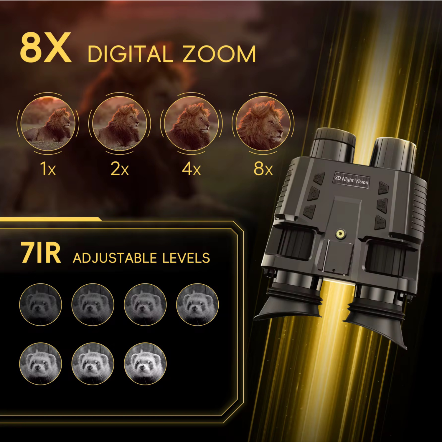 Lunettes de vision nocturne TUTT FHD 4K NV8000 | Montées sur casque | Zoom numérique 8x | Jumelles à vision nocturne infrarouge avec visionnement 3D