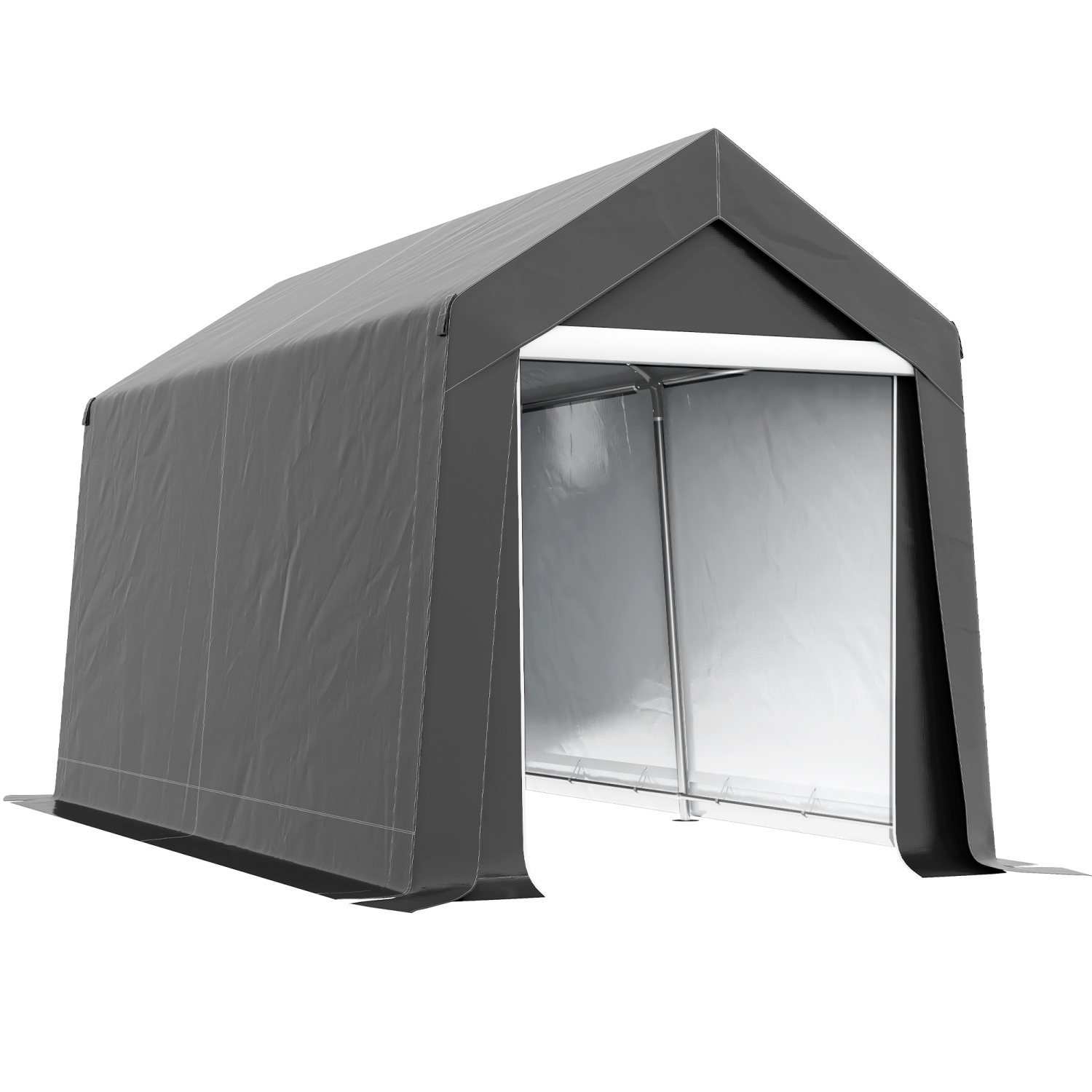 Outsunny 7' x 12' Portable Shed, Outdoor Storage Shed Tent with Galvanised Steel Frame and Roll-up Door for Motorcycle, Bike, Garden Tools, Dark Grey