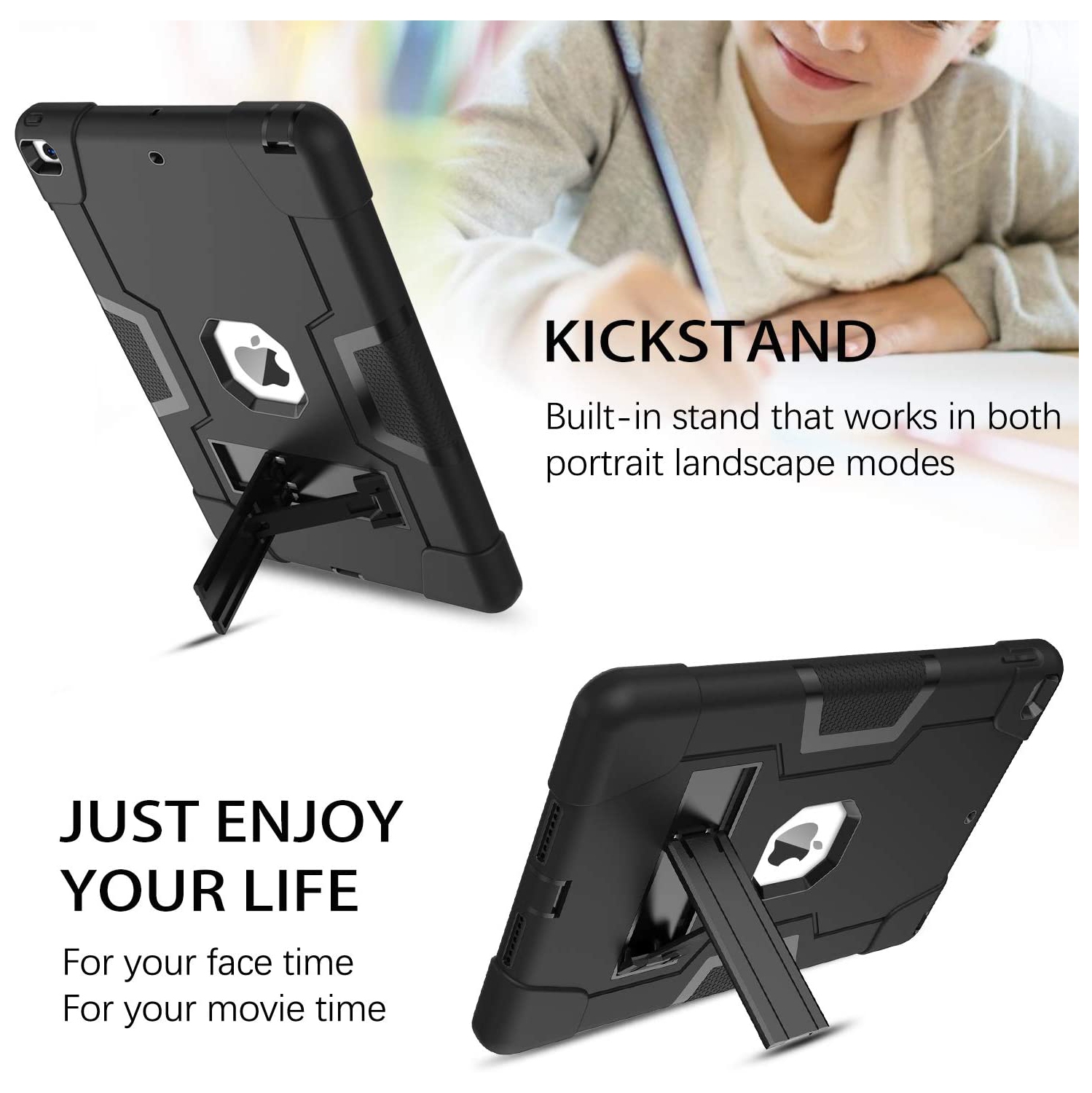 iPad Air 11 Kickstand 3 in 1 Shockproof Heavy Duty for iPad Air 11-inch M2 2024/10.9 Air 5th Generation 2022/10.9 Air 4th 2020, Protective Cover for