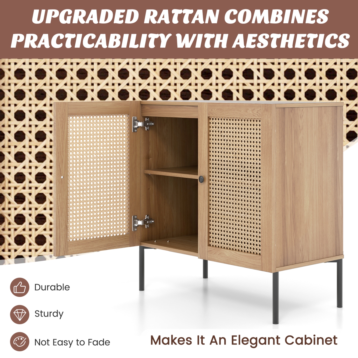 attan Buffet Sideboard Wine Cabinet Cupboard w/ Adjustable Shelf