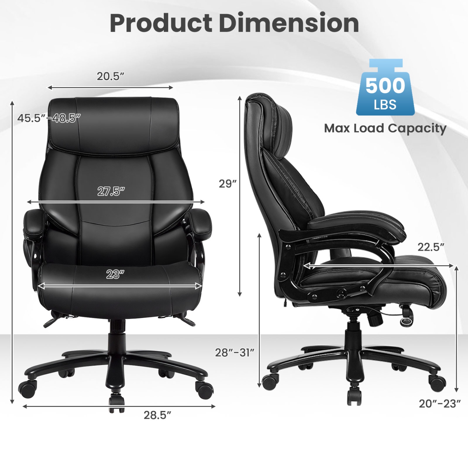 Costway Big and Tall Office Chair 500lbs, Heavy Duty Executive Office Chair with 6 Massage Points, Extra Wide Seat, High Back Ergonomic Leather