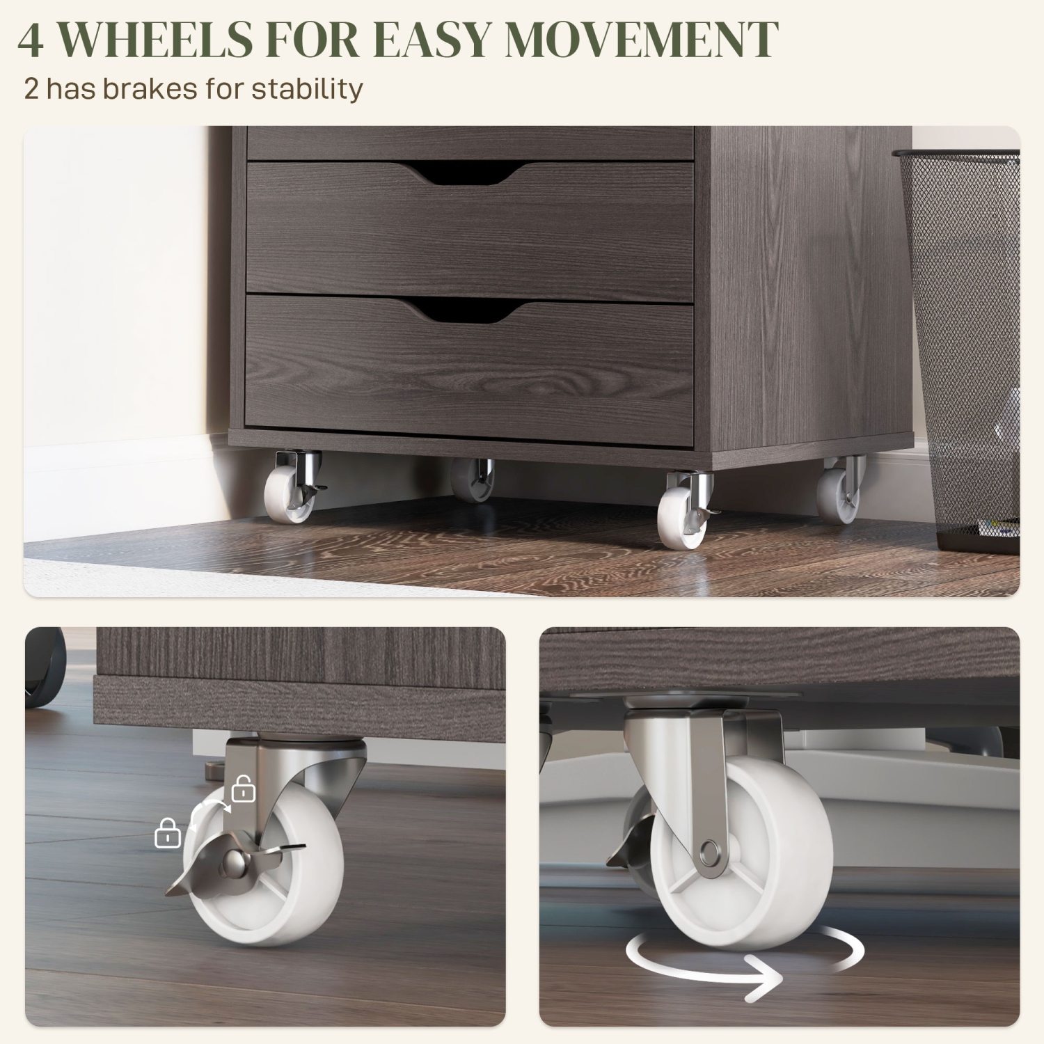 Vinsetto – Classeur vertical, classeur à 7 tiroirs, classeur mobile avec roulettes pour bureau à domicile, grain de bois gris