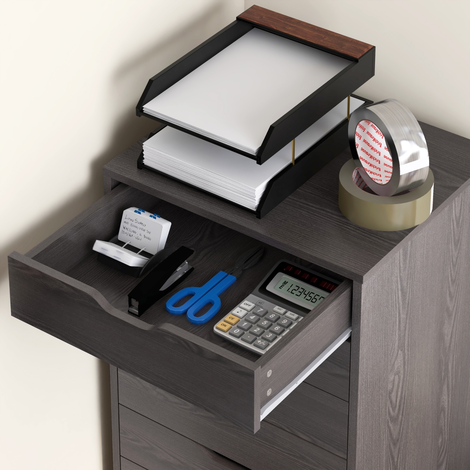 Vinsetto – Classeur vertical, classeur à 7 tiroirs, classeur mobile avec roulettes pour bureau à domicile, grain de bois gris