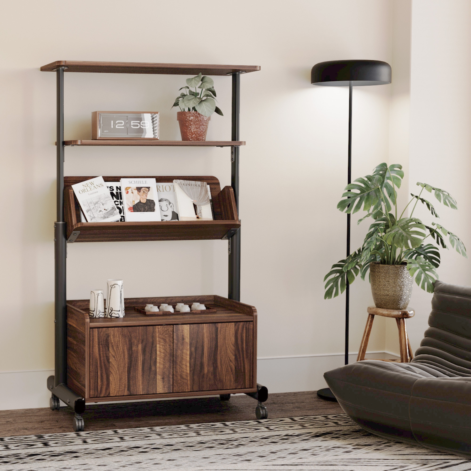 FENGE Bookshelf, 5-Tier 24inch Rustic Brown Shelving Unit Wood Bookcase with Open Shelves