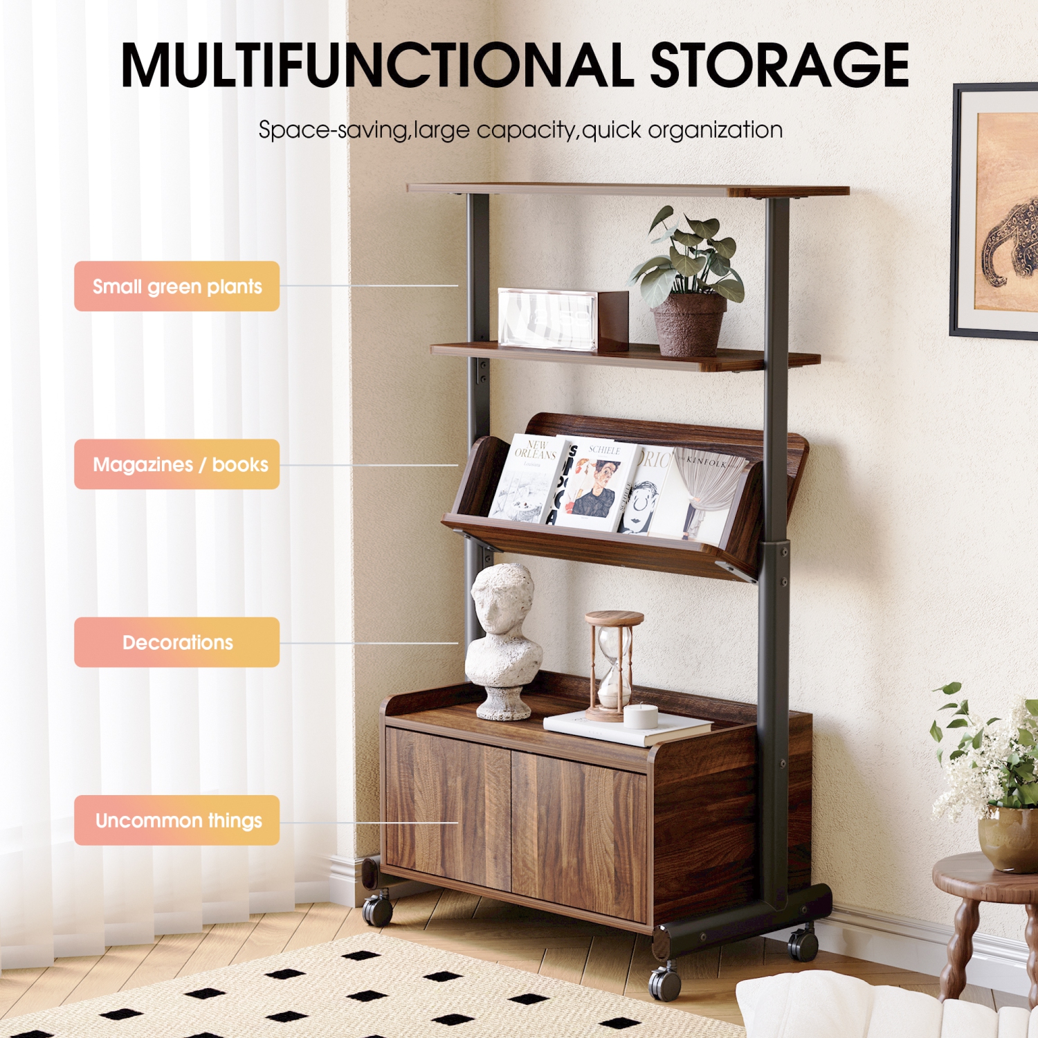 FENGE Bookshelf, 5-Tier 24inch Rustic Brown Shelving Unit Wood Bookcase with Open Shelves