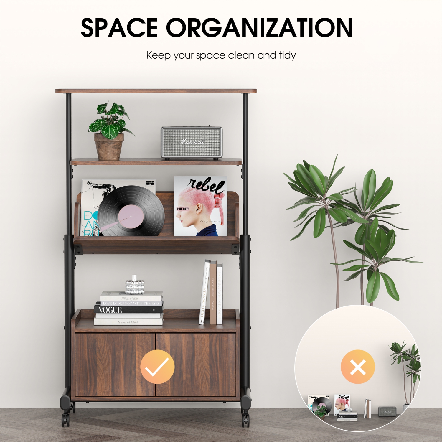 FENGE Bookshelf, 5-Tier 24inch Rustic Brown Shelving Unit Wood Bookcase with Open Shelves