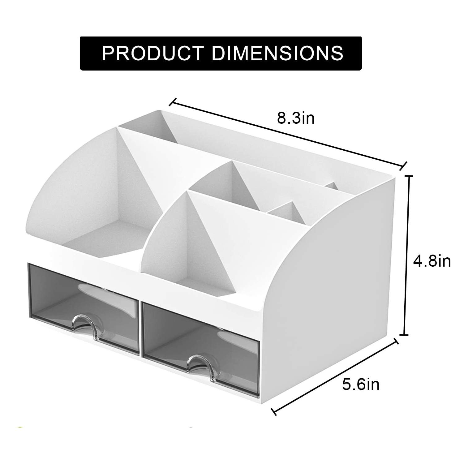 Office Drawer Organizers with 6 Compartments and 2 Drawers, Plastic Pen Holder for Desktop Storage, Desk Organization for School, Home, Office