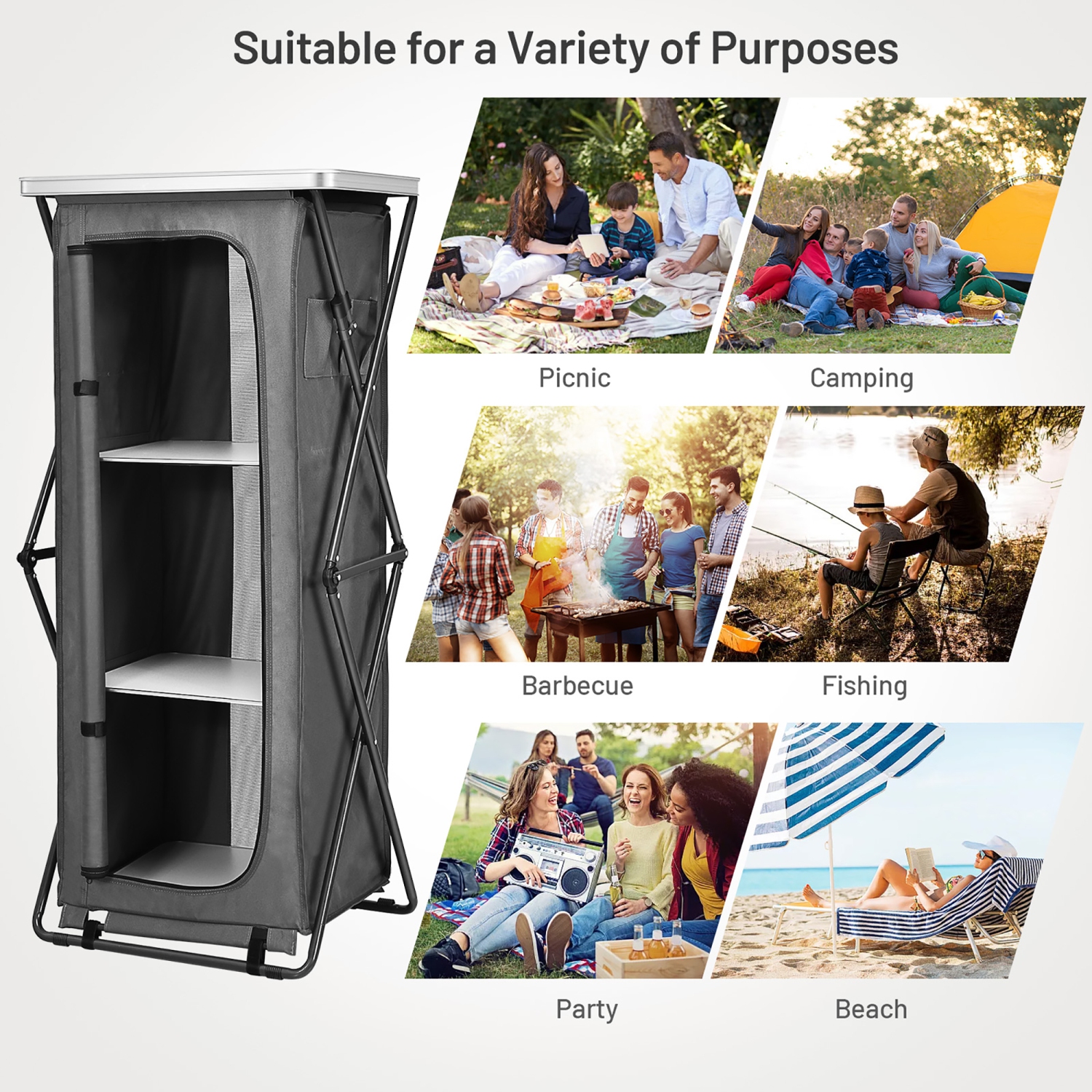 Costway Folding Pop-Up Cupboard Compact Camping Storage Cabinet w/ Bag X-Large Size