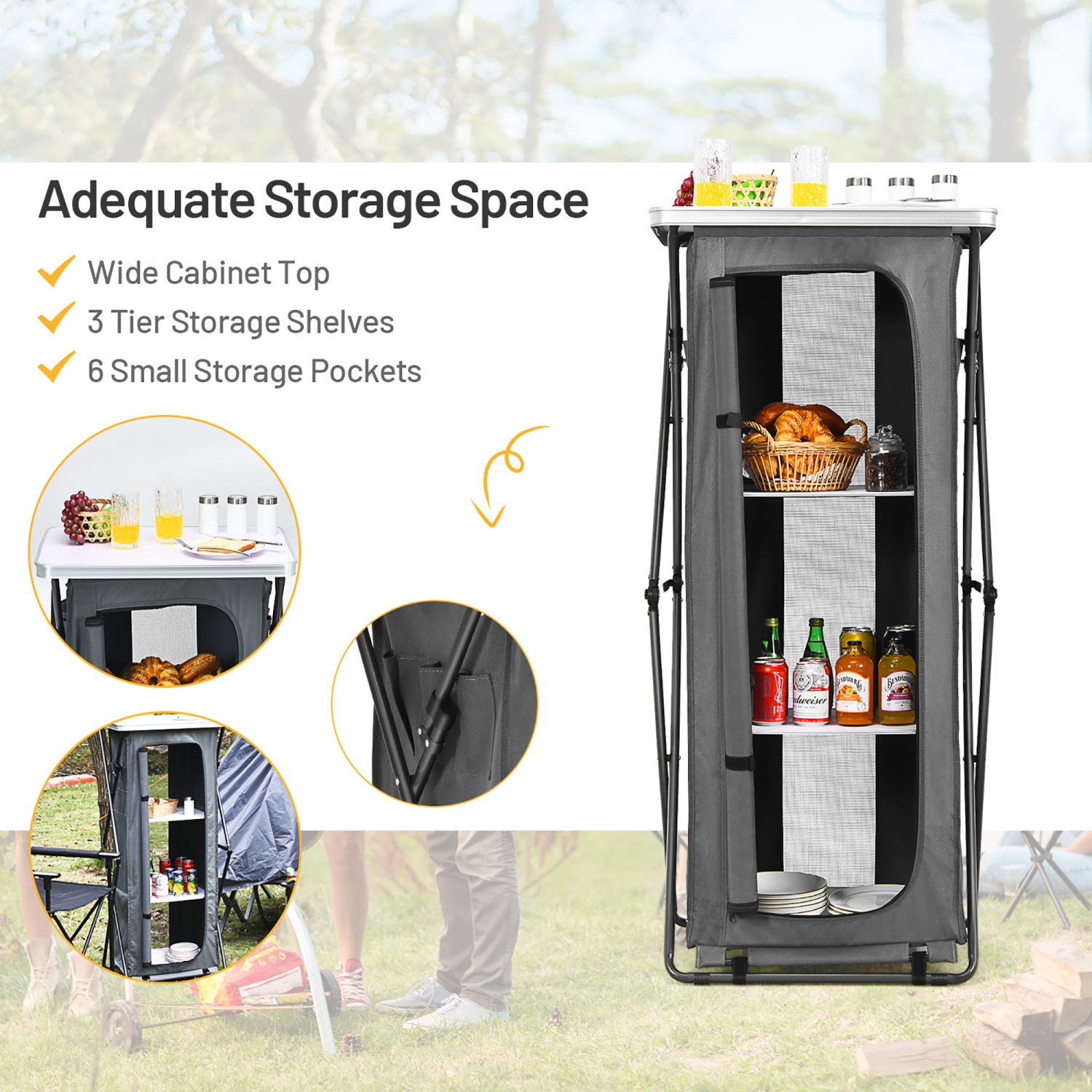 Costway Folding Pop-Up Cupboard Compact Camping Storage Cabinet w/ Bag X-Large Size