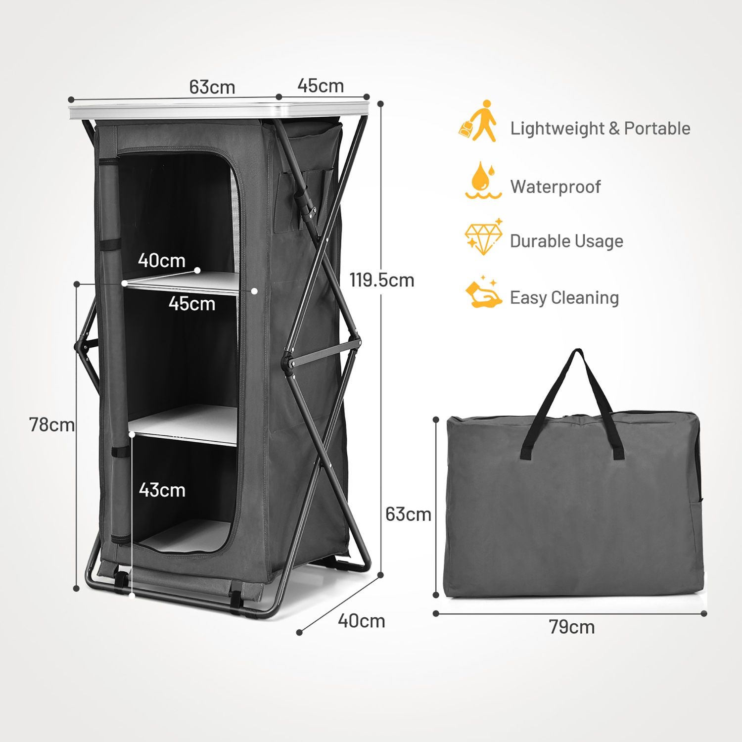 Armoire de rangement compacte pliante pour le camping avec sac de Costway, grande taille
