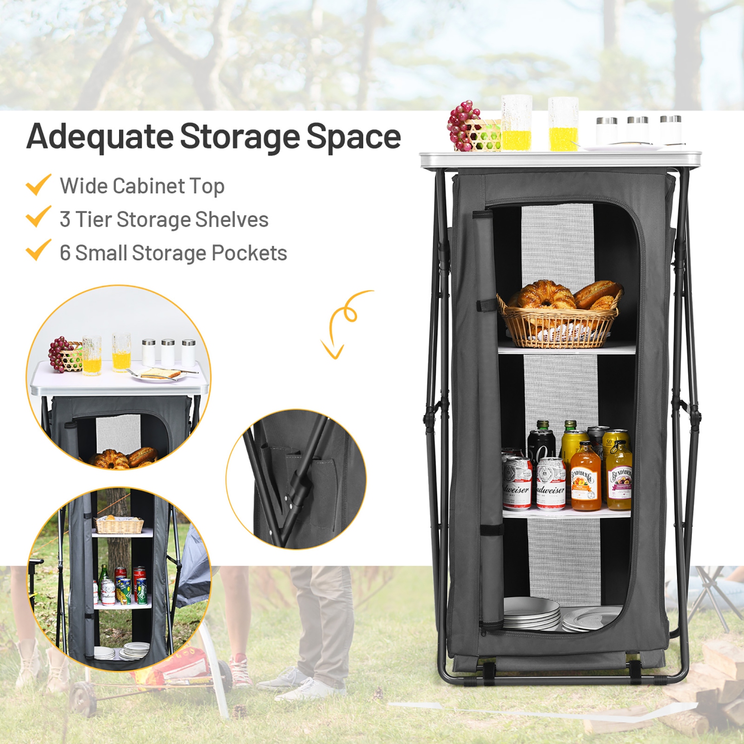 Armoire de rangement compacte pliante pour le camping avec sac de Costway, grande taille