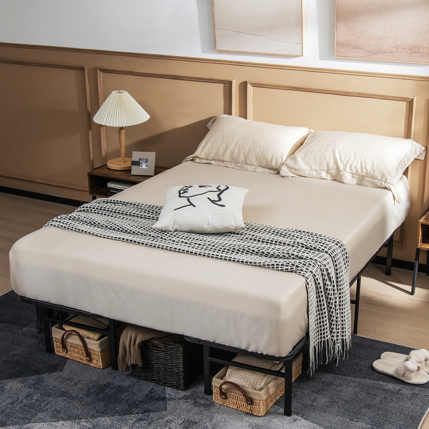 CoCostway – cadre de lit plateforme pliant en métal, lit simple/double, 13 po, base de matelas, 660 LB