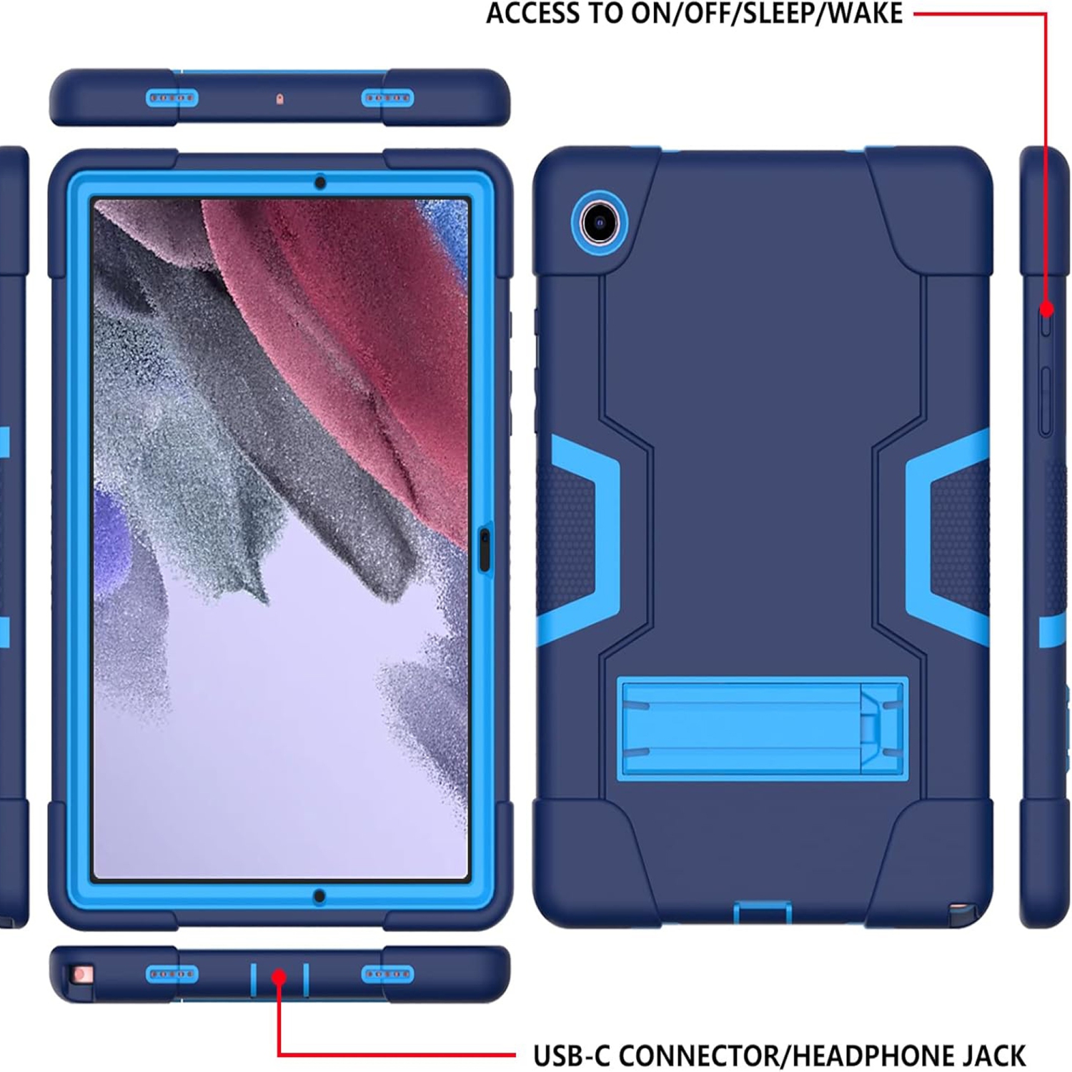 Shockproof Samsung Galaxy Tab A9 Plus / A9+ Case Kickstand 3 in 1 Heavy Duty Slim Lightweight Galaxy Tab A9 Plus 11-inch Tablet Cover - Blue