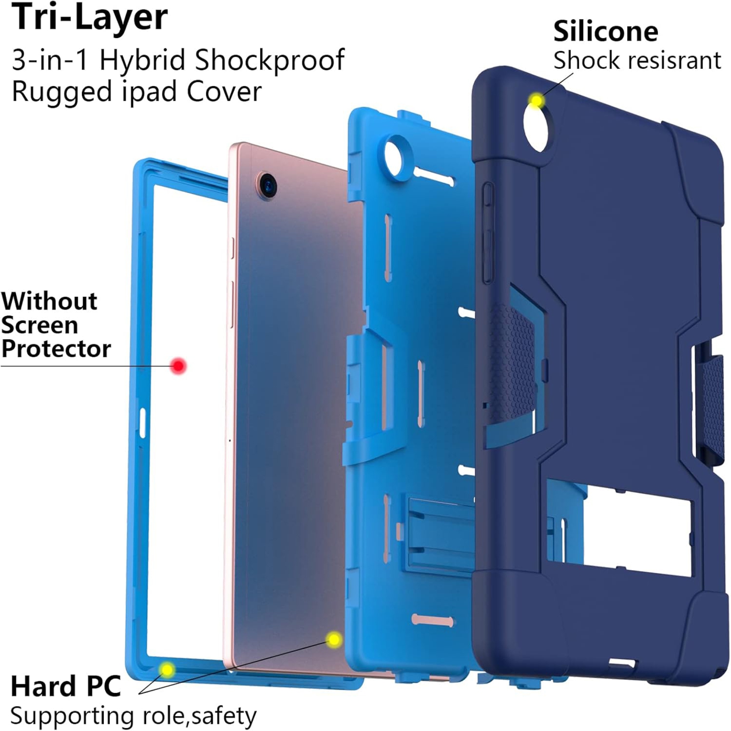 Shockproof Samsung Galaxy Tab A9 Plus / A9+ Case Kickstand 3 in 1 Heavy Duty Slim Lightweight Galaxy Tab A9 Plus 11-inch Tablet Cover - Blue