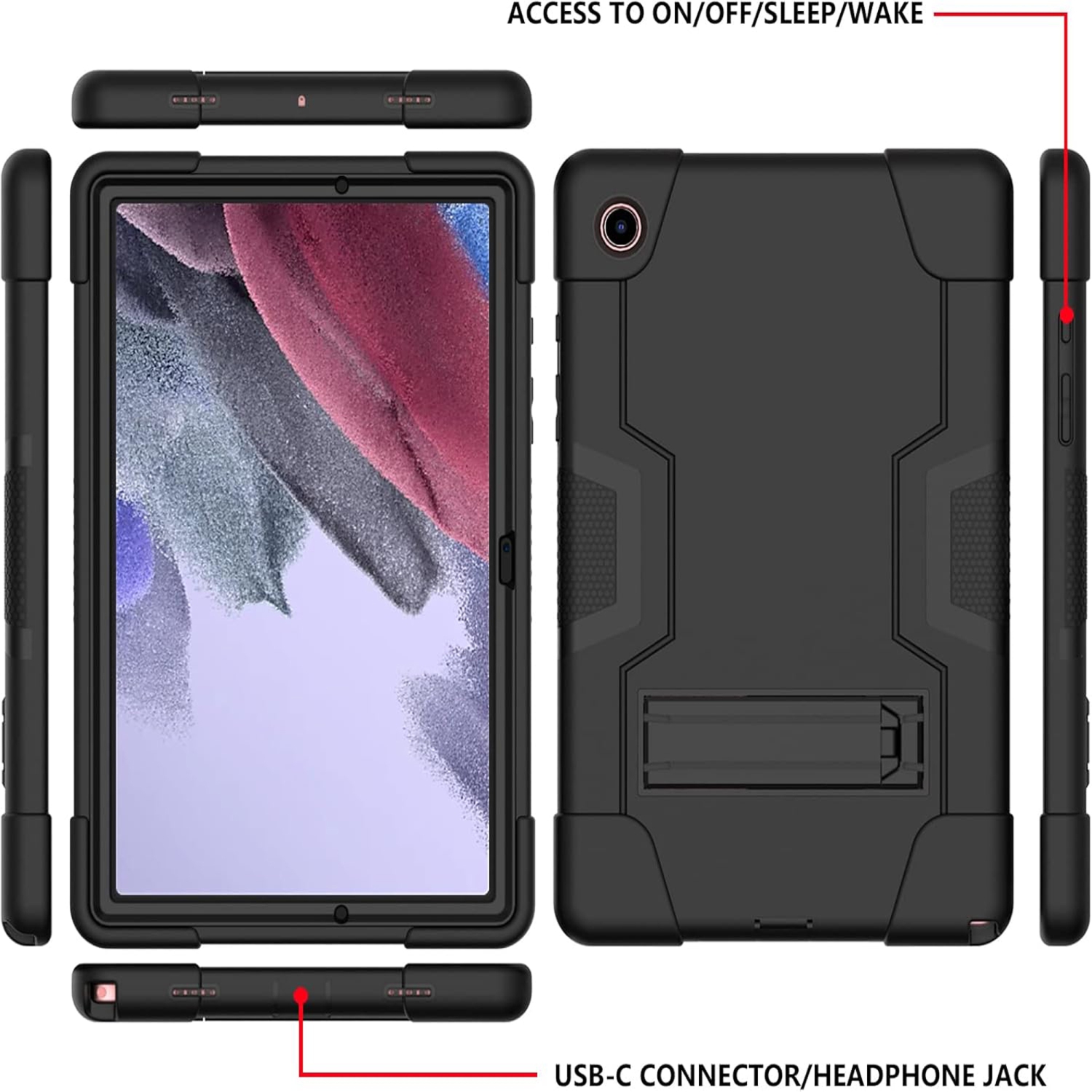 Antichoc Galaxy Tab A9 plus/A9+ béquille pour étui robuste 3-en-1 mince et léger Galaxy Tab A9 plus 11 po Samsung - Noir