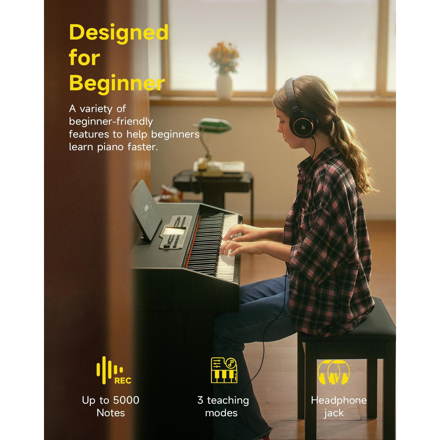 Piano numérique à 95 88 touches lestées DDP-pour débutant | clavier pleine grandeur avec écran ACL, 610 tonalités, 600 rythmes, 110 démos, 3 modes